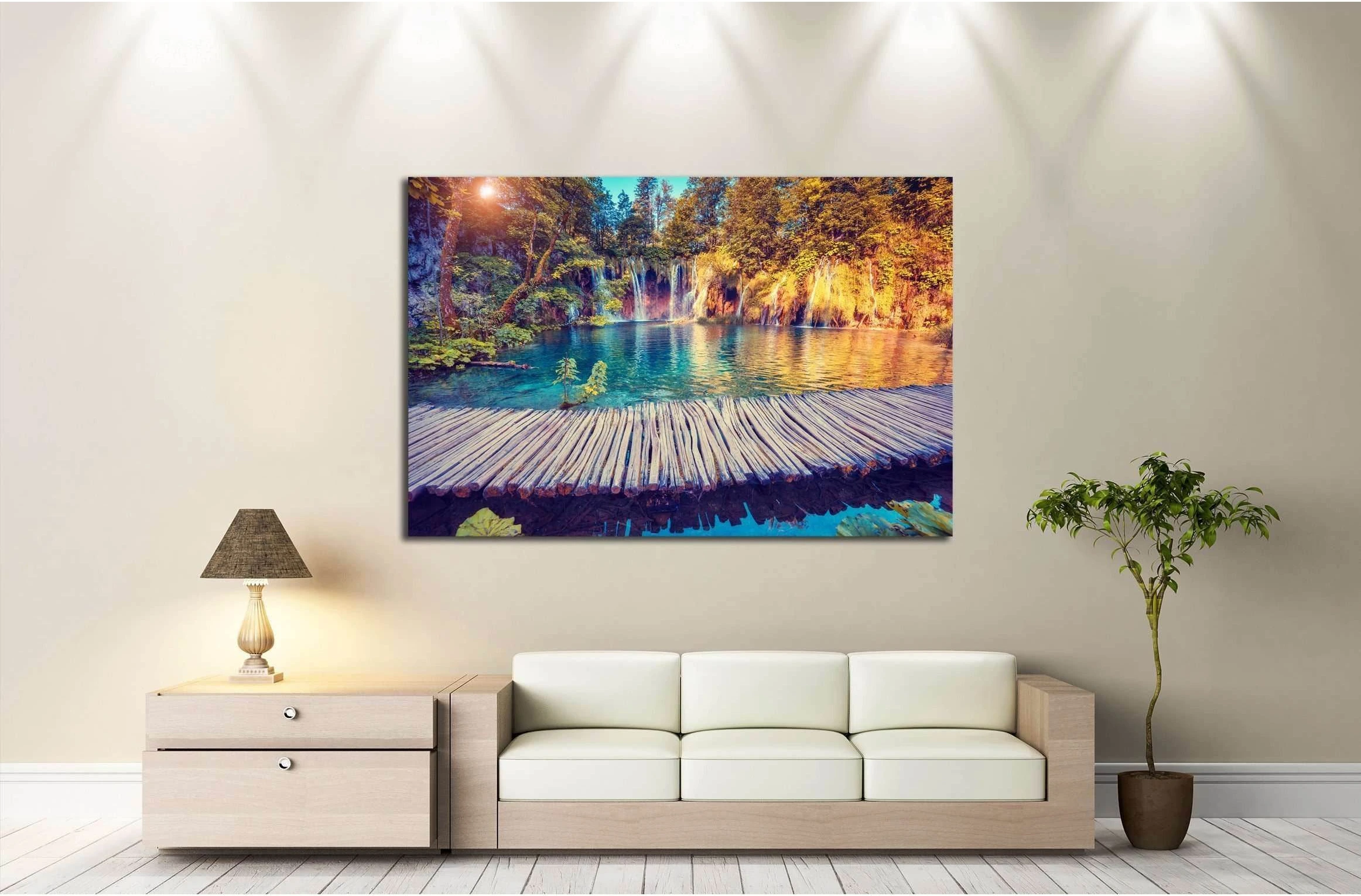Majestic view canvas print, sunny beams wall art, Plitvice Lakes National Park Ready to Hang Canvas Print №3078 - Zellart Canvas Prints ALL_Products, s-3078