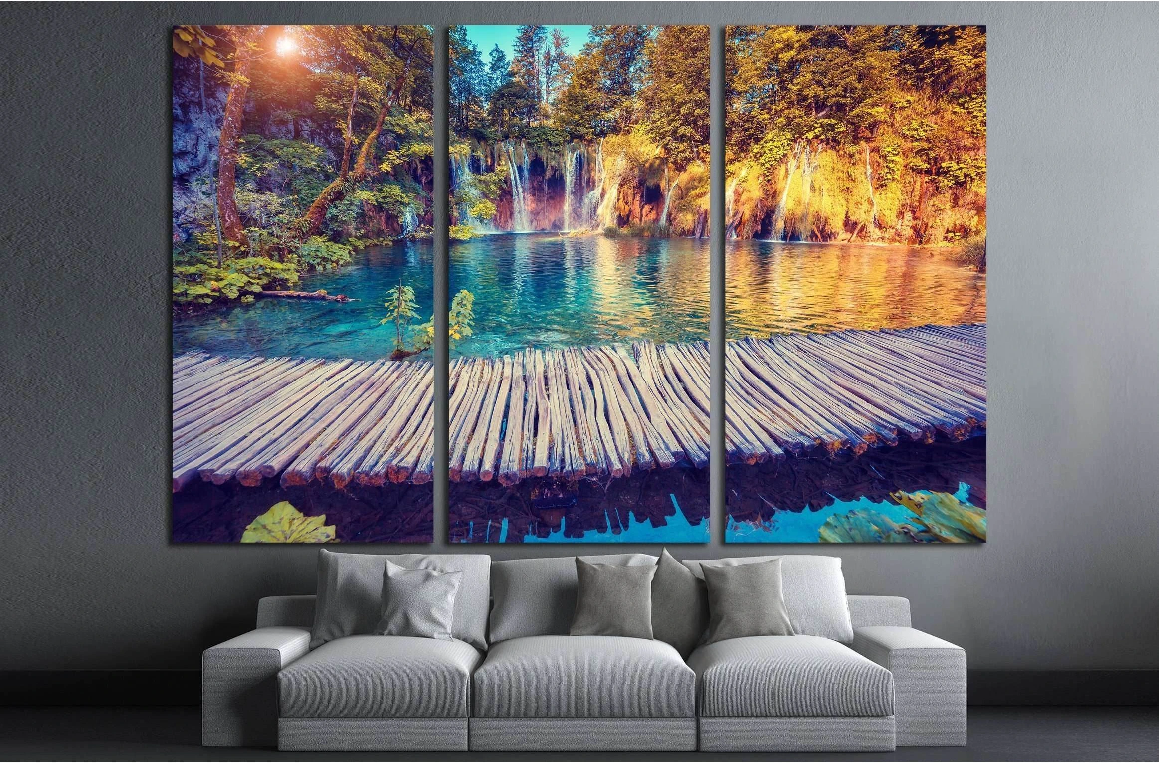 Majestic view canvas print, sunny beams wall art, Plitvice Lakes National Park Ready to Hang Canvas Print №3078 - Zellart Canvas Prints ALL_Products, s-3078