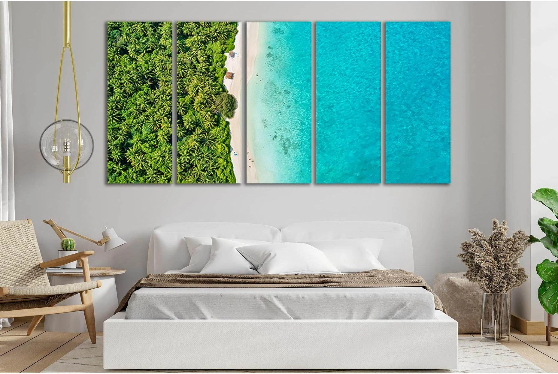 Turquoise Ocean Beach Canvas Print with Emerald Green showing sea water, shoreline and horizon depth.