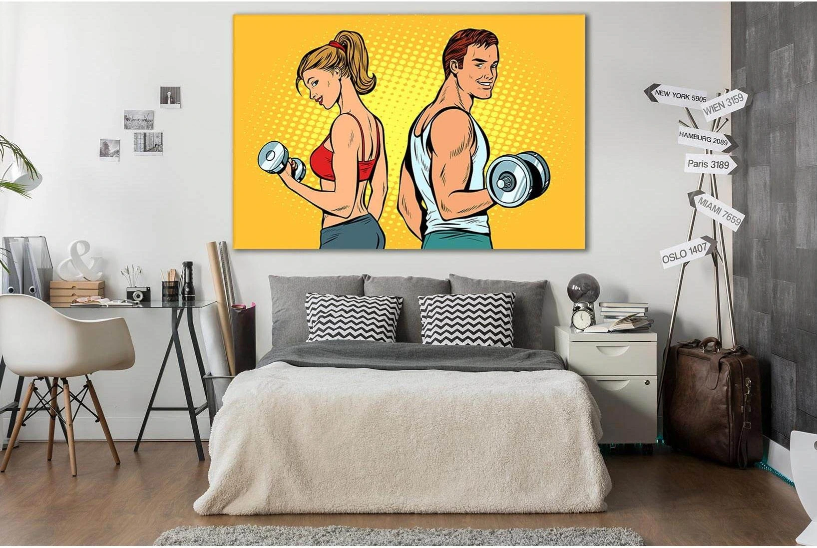 Man And Woman With Dumbbells Pop Art №SL546 Ready to Hang Canvas Print - Zellart Canvas Prints 0new, ALL_Products, Pop ART