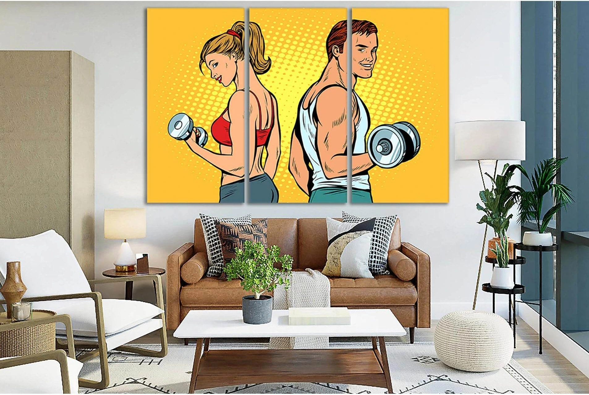 Man And Woman With Dumbbells Pop Art №SL546 Ready to Hang Canvas Print - Zellart Canvas Prints 0new, ALL_Products, Pop ART