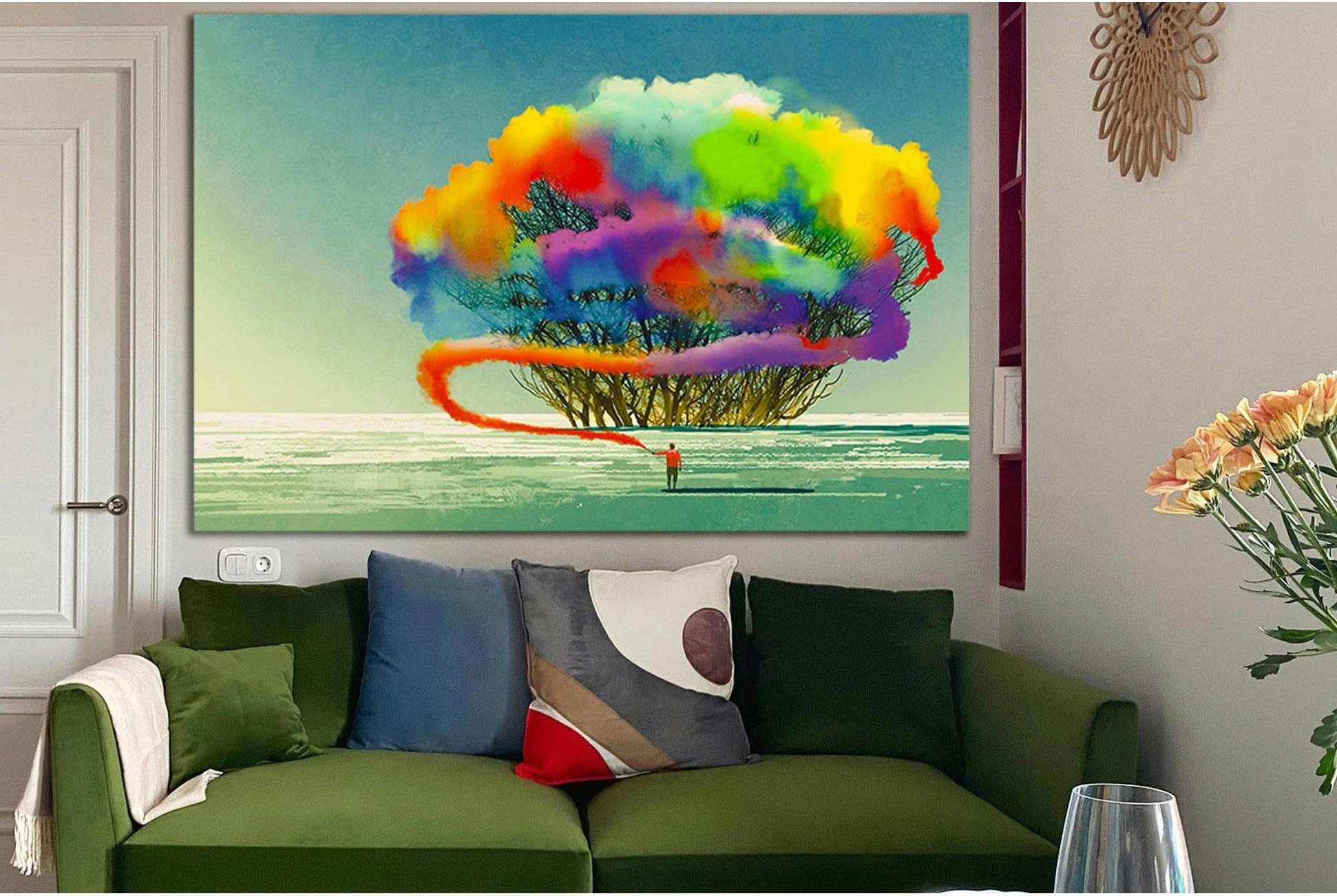 Man Draws Colored Smoke №SL1262 Ready to Hang Canvas Print - Zellart Canvas Prints 0new, ALL_Products, Fantasy And Sci Fi Wall Art