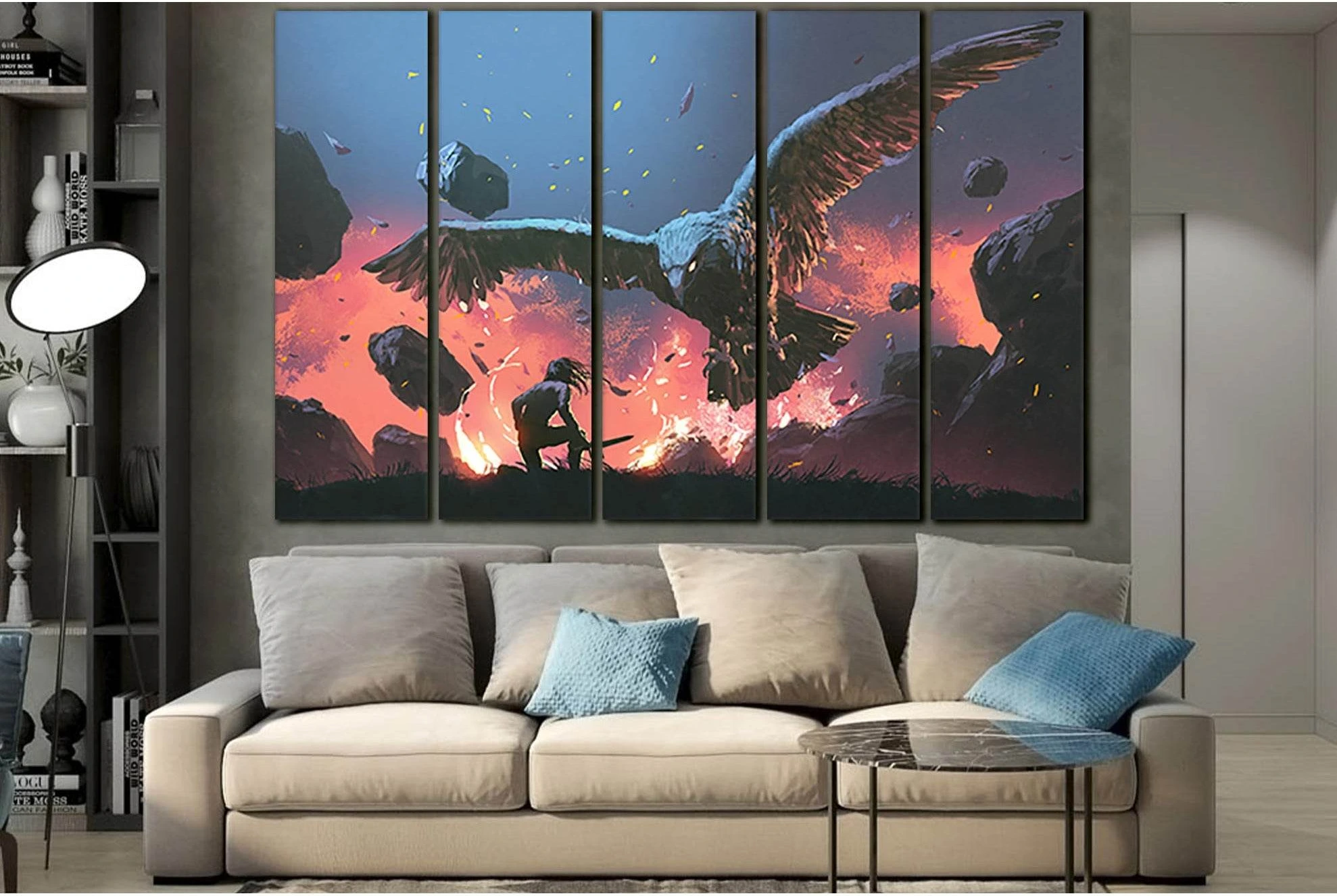 Man Fighting With Eagle №SL1227 Ready to Hang Canvas Print - Zellart Canvas Prints 0new, ALL_Products, Fantasy And Sci Fi Wall Art