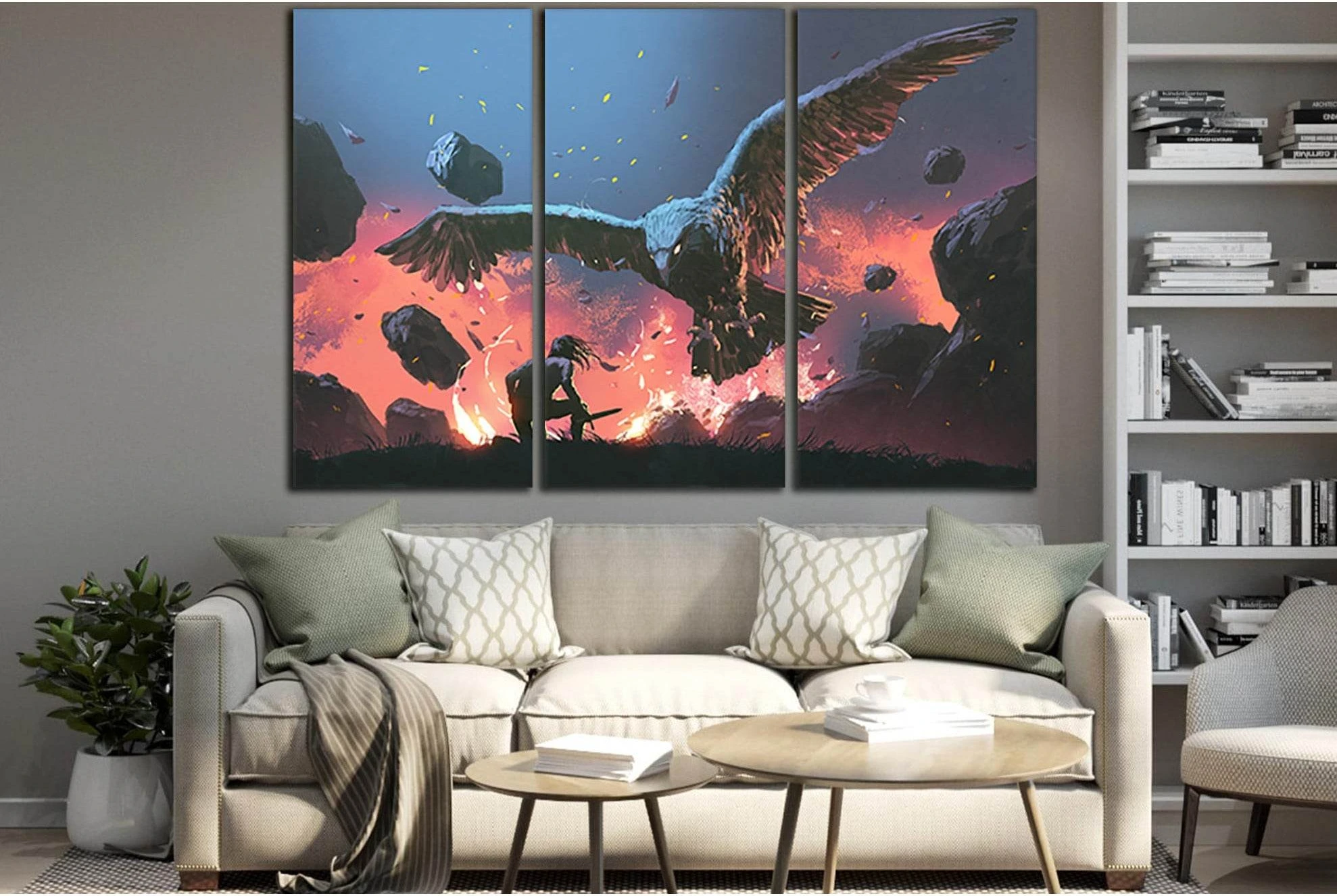 Man Fighting With Eagle №SL1227 Ready to Hang Canvas Print - Zellart Canvas Prints 0new, ALL_Products, Fantasy And Sci Fi Wall Art