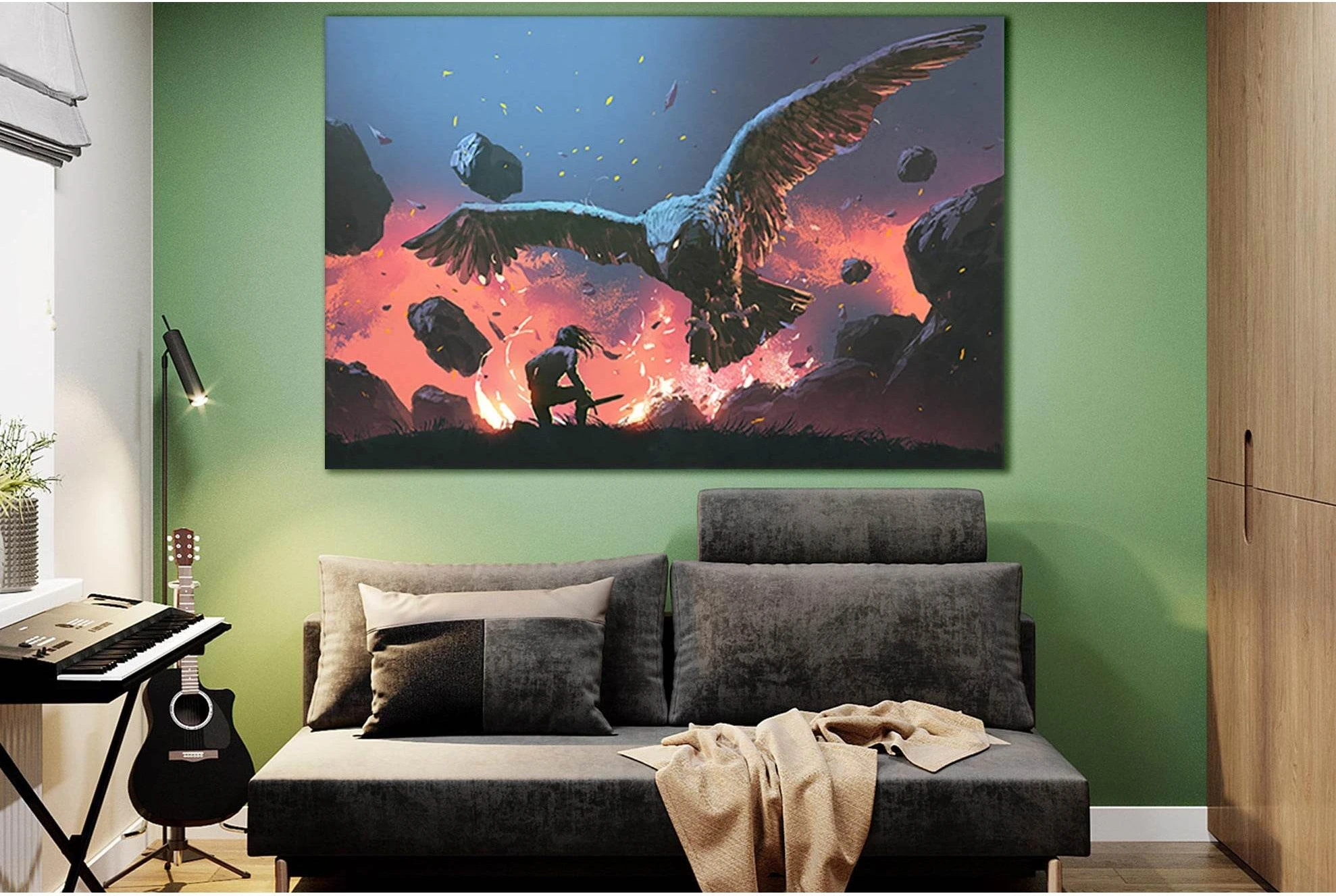Man Fighting With Eagle №SL1227 Ready to Hang Canvas Print - Zellart Canvas Prints 0new, ALL_Products, Fantasy And Sci Fi Wall Art
