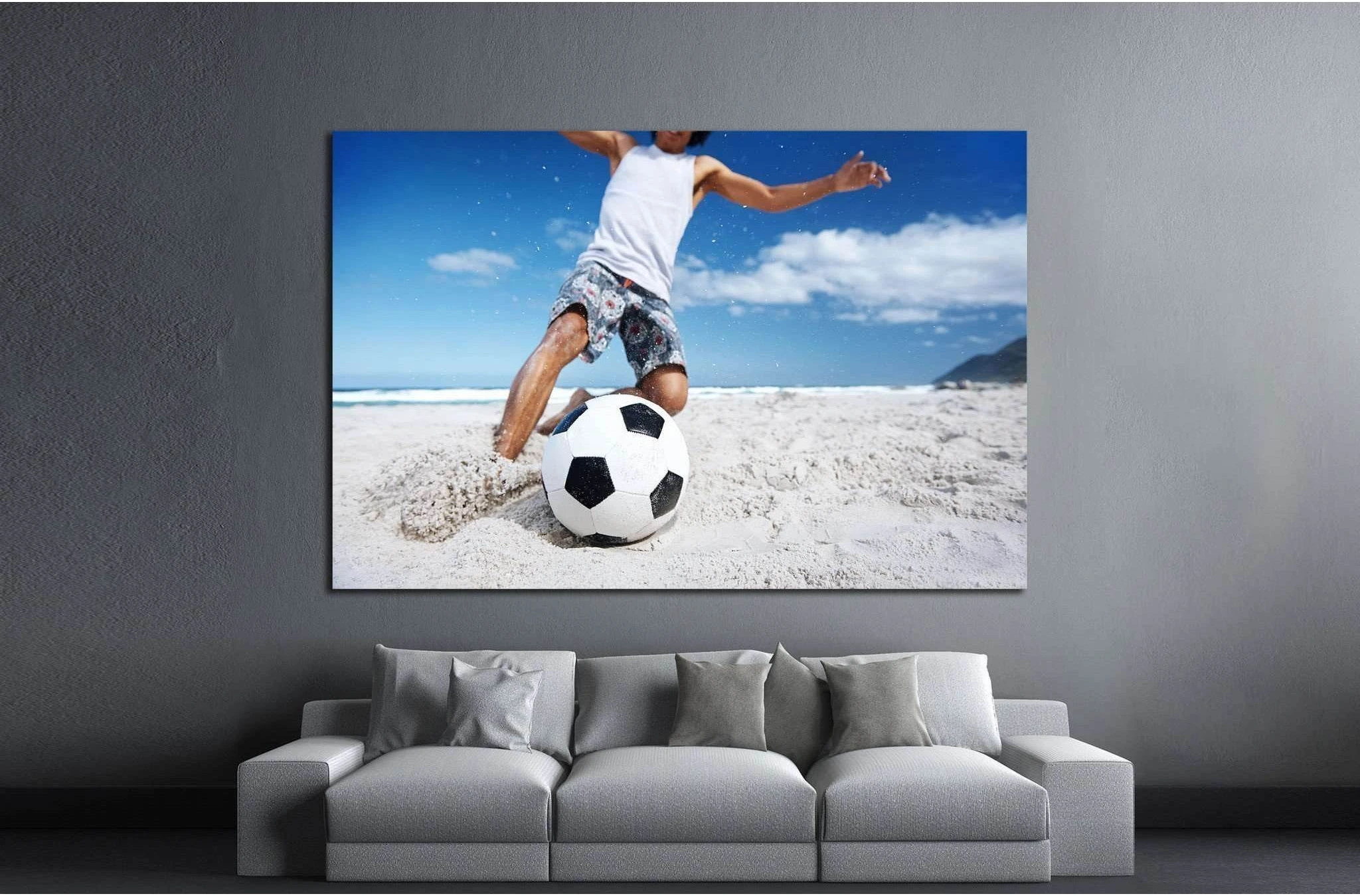 man playing soccer on beach №1372 Ready to Hang Canvas Print - Zellart Canvas Prints ALL_Products, s-1372