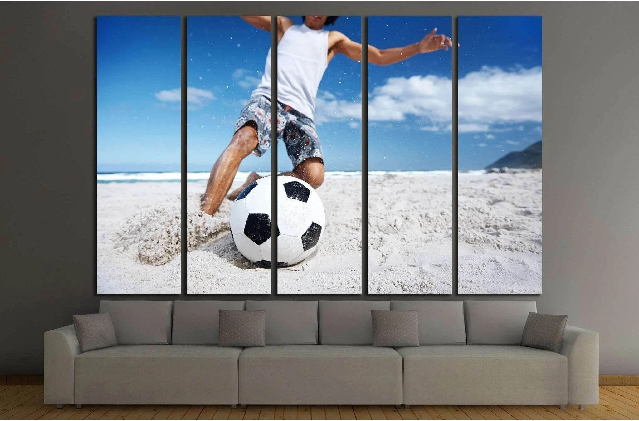 man playing soccer on beach №1372 Ready to Hang Canvas Print - Zellart Canvas Prints ALL_Products, s-1372