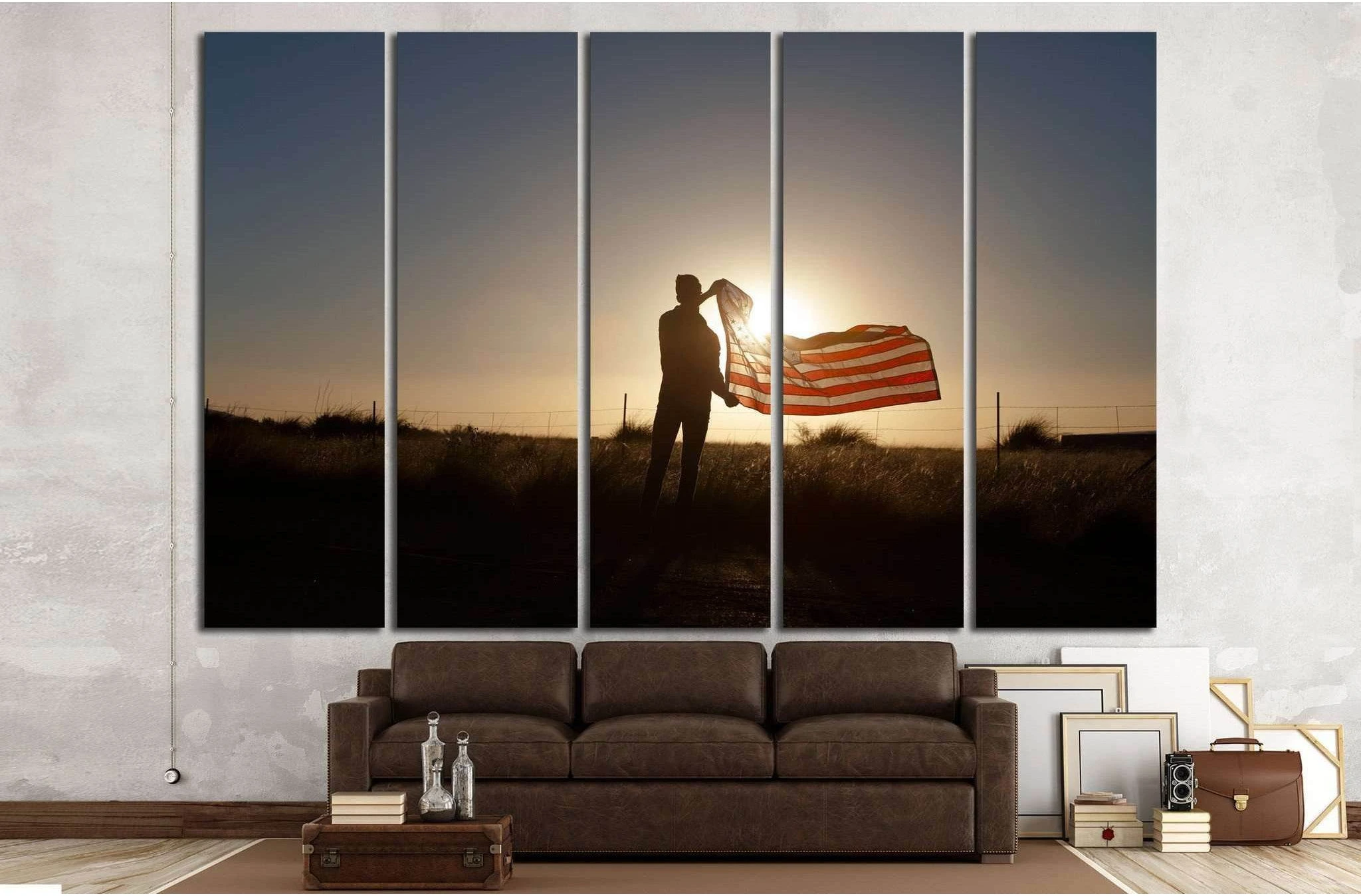Man waving the American flag at sunset №1286 Ready to Hang Canvas Print - Zellart Canvas Prints ALL_Products, s-1286