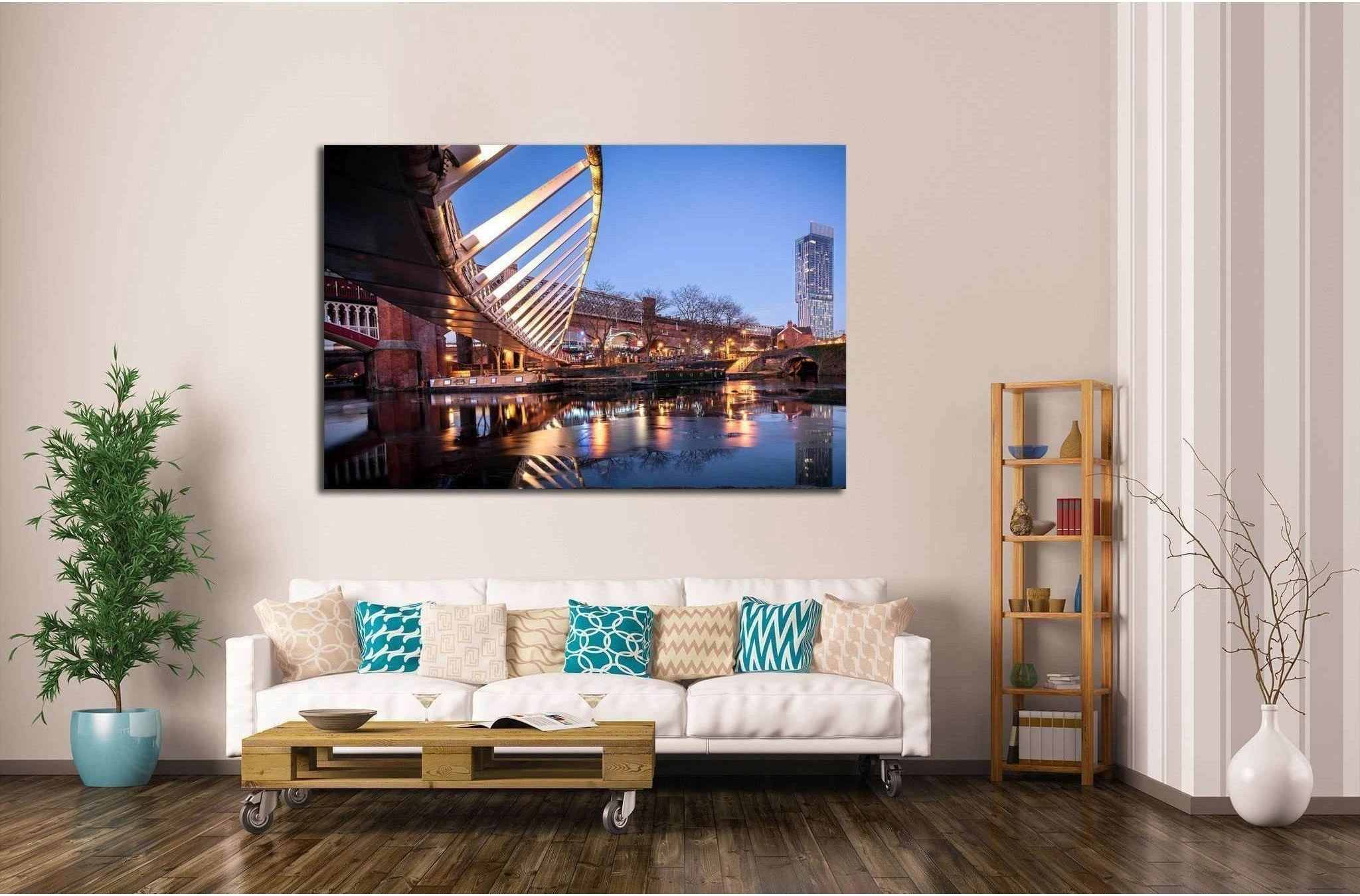 Manchester, North West England, River Irwell, Quay Street, Deansgate and the Chester Road №2051 Ready to Hang Canvas Print - Zellart Canvas Prints ALL_Products, s-2051