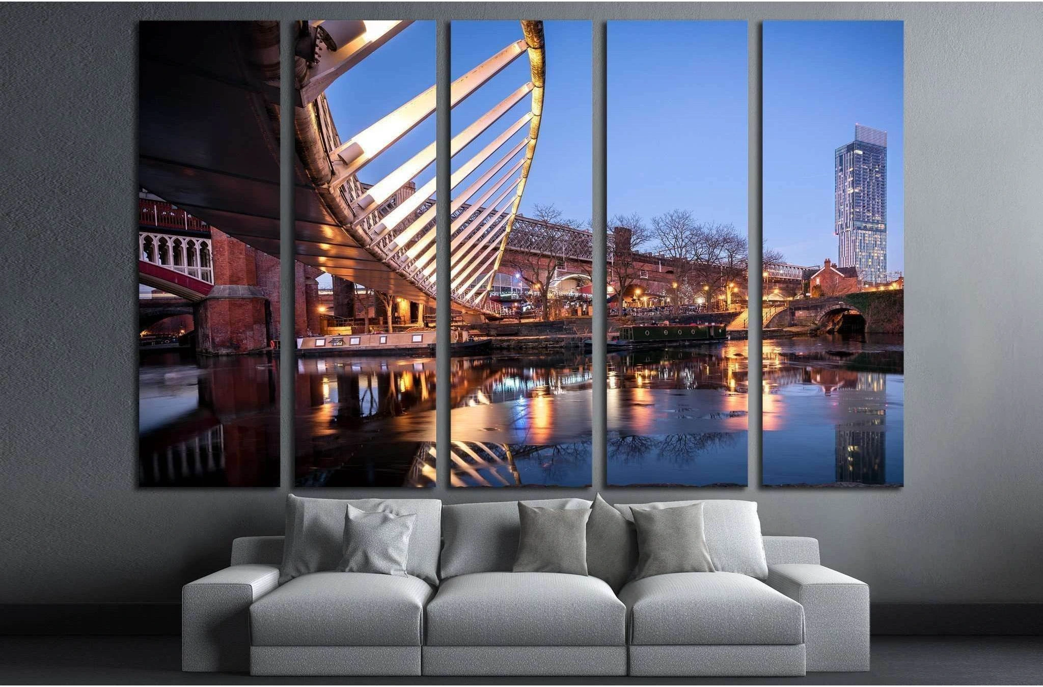Manchester, North West England, River Irwell, Quay Street, Deansgate and the Chester Road №2051 Ready to Hang Canvas Print - Zellart Canvas Prints ALL_Products, s-2051