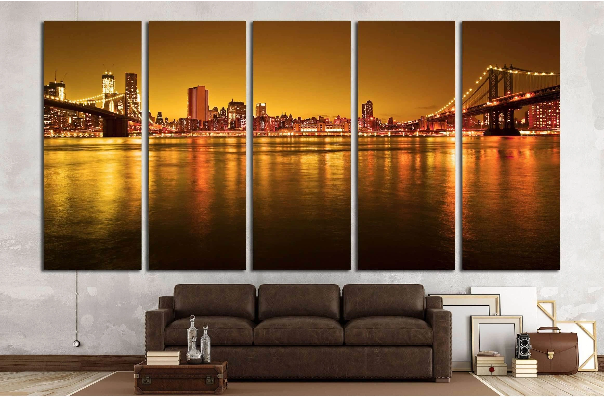 Manhattan Bridge and Manhattan skyline At Night №2603 Ready to Hang Canvas Print - Zellart Canvas Prints 0_NY_ART, ALL_Products, s-2603