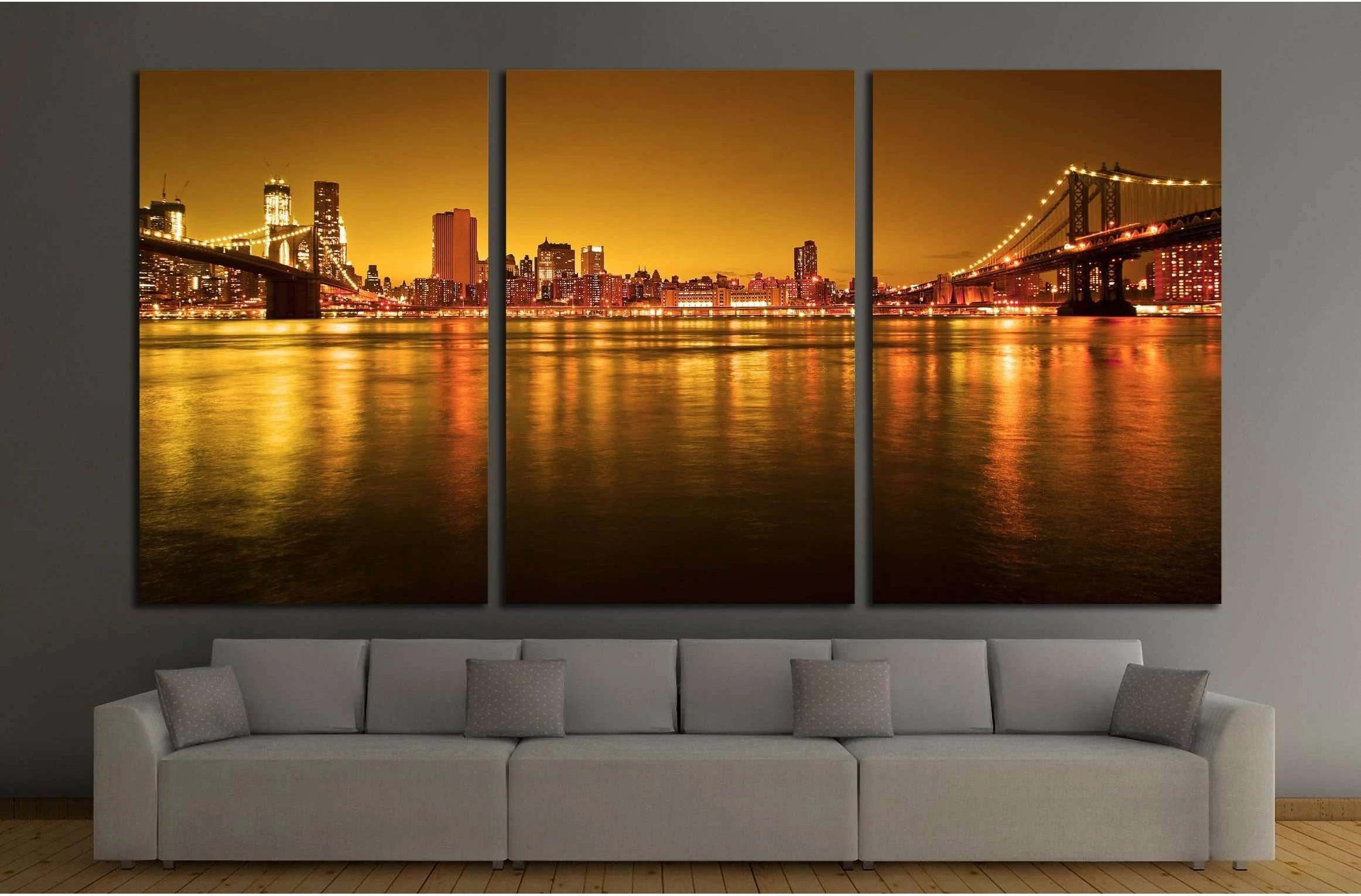 Manhattan Bridge and Manhattan skyline At Night №2603 Ready to Hang Canvas Print - Zellart Canvas Prints 0_NY_ART, ALL_Products, s-2603