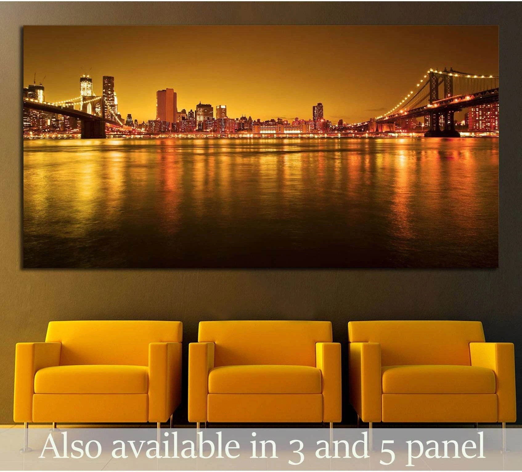 Manhattan Bridge and Manhattan skyline At Night №2603 Ready to Hang Canvas Print - Zellart Canvas Prints 0_NY_ART, ALL_Products, s-2603