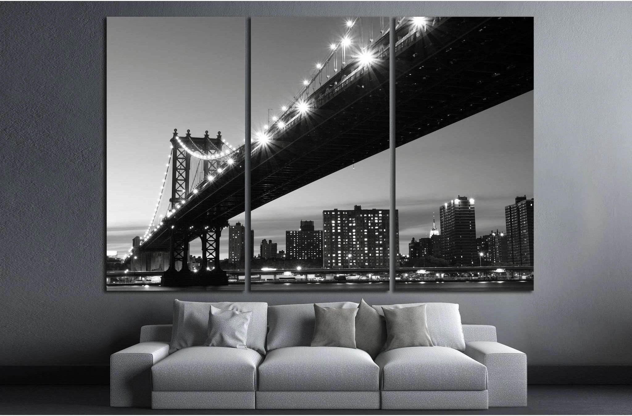 Manhattan Bridge At Nigh №759 Ready to Hang Canvas Print - Zellart Canvas Prints 0_NY_ART, ALL_Products, s-759