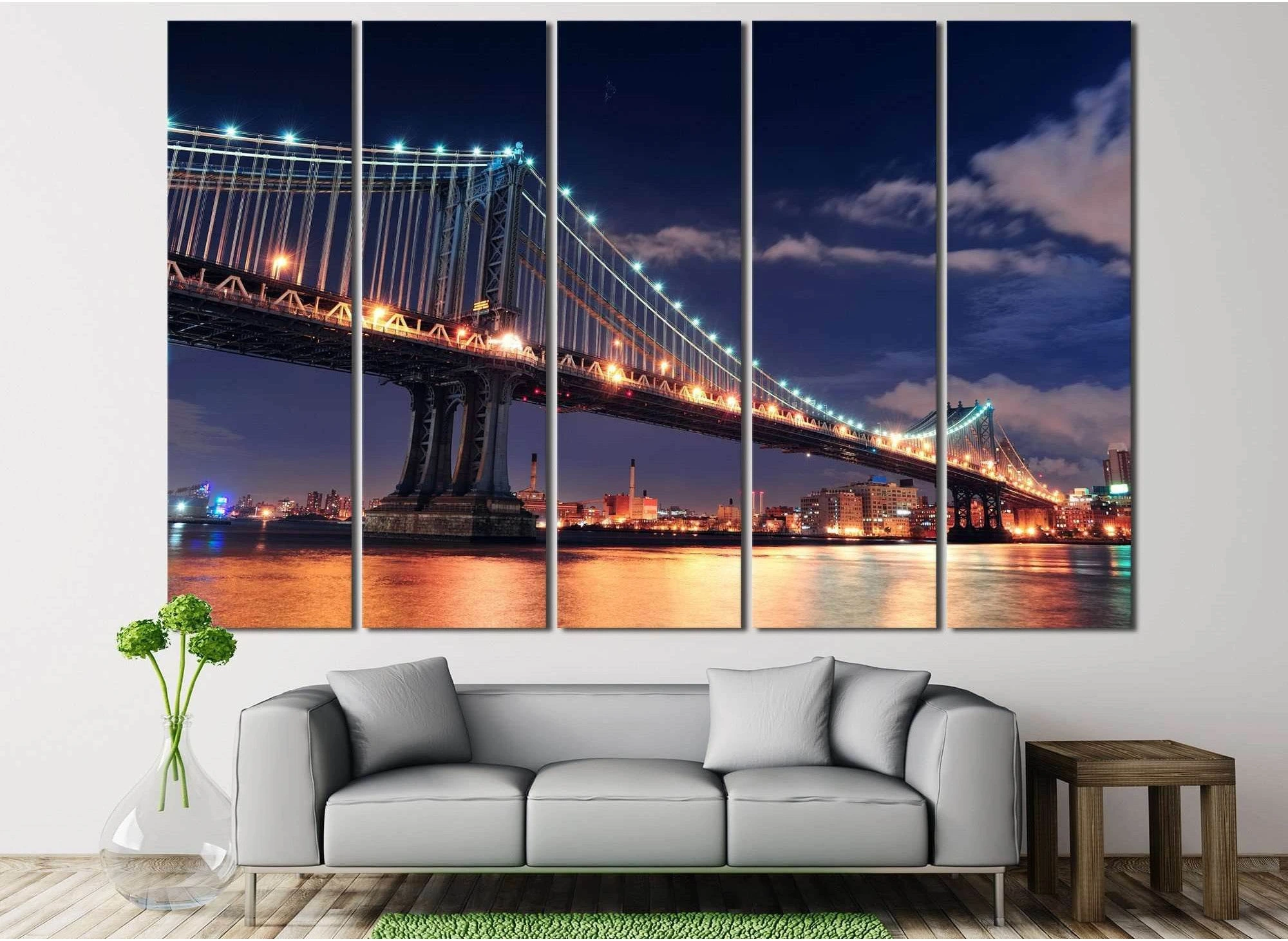 Manhattan Bridge at Night №123 Ready to Hang Canvas Print - Zellart Canvas Prints 0_NY_ART, ALL_Products, wd-123