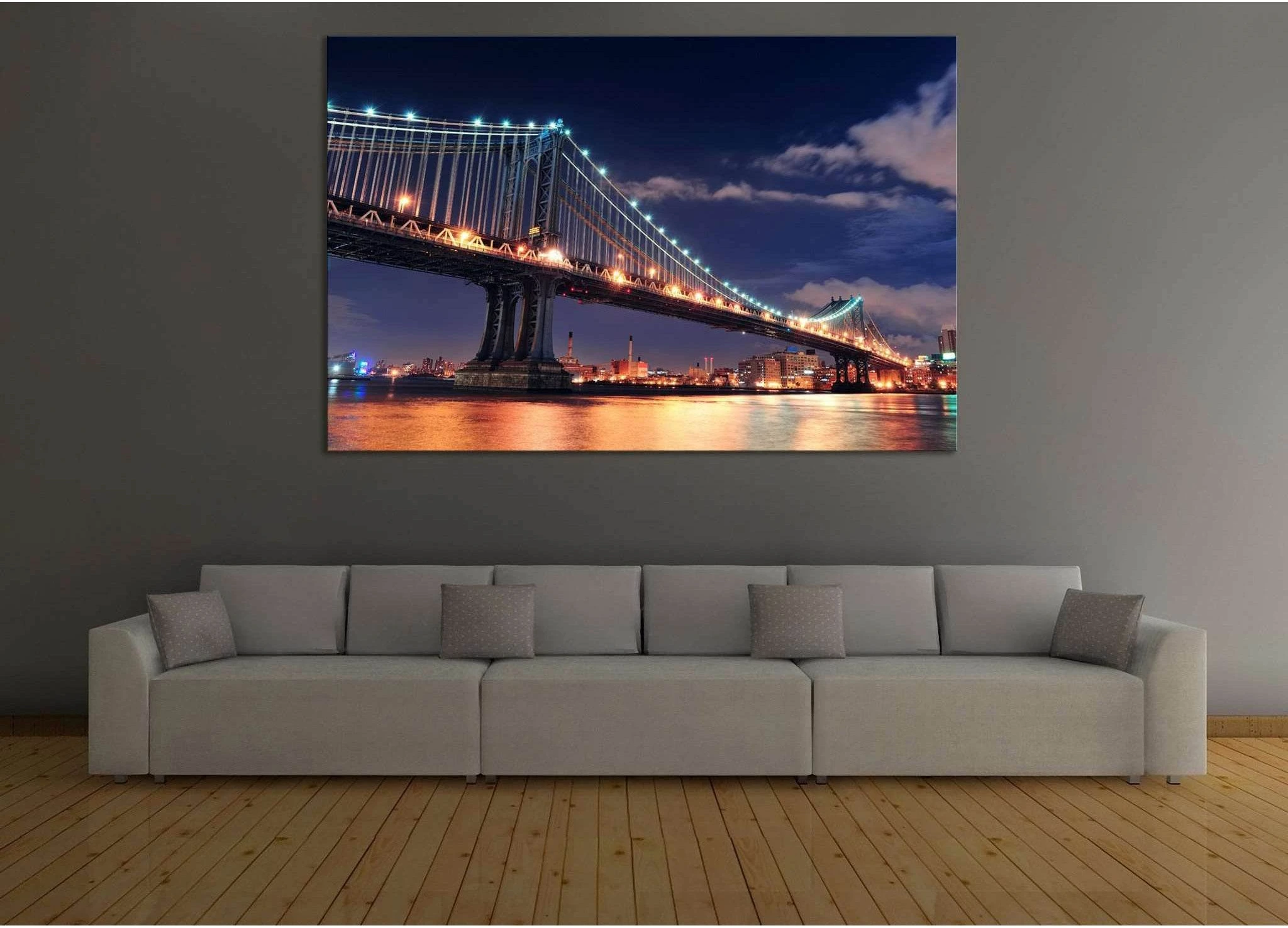 Manhattan Bridge at Night №123 Ready to Hang Canvas Print - Zellart Canvas Prints 0_NY_ART, ALL_Products, wd-123