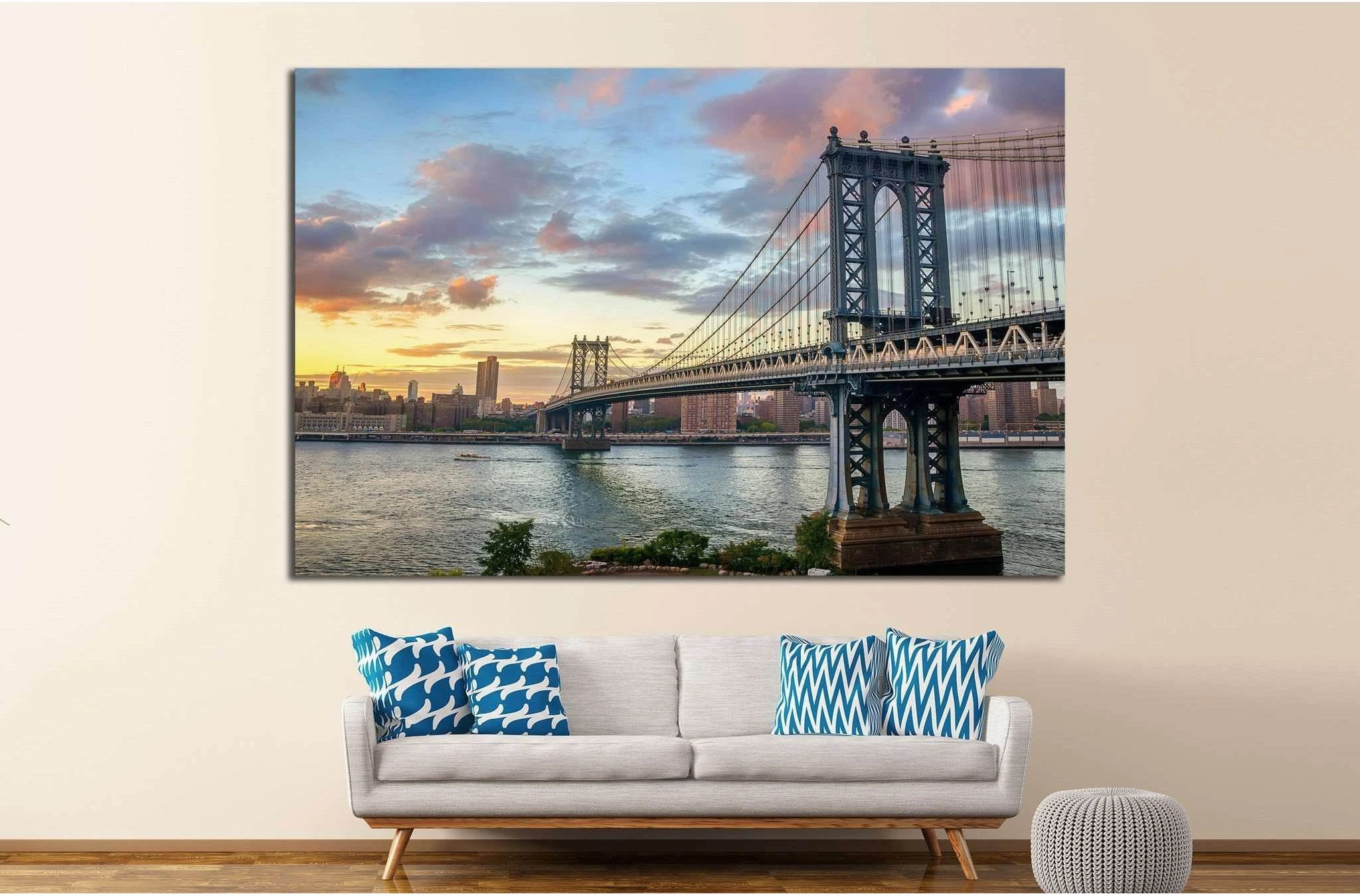 Manhattan Bridge at Sunset №866 Ready to Hang Canvas Print - Zellart Canvas Prints 0_NY_ART, ALL_Products, s-866