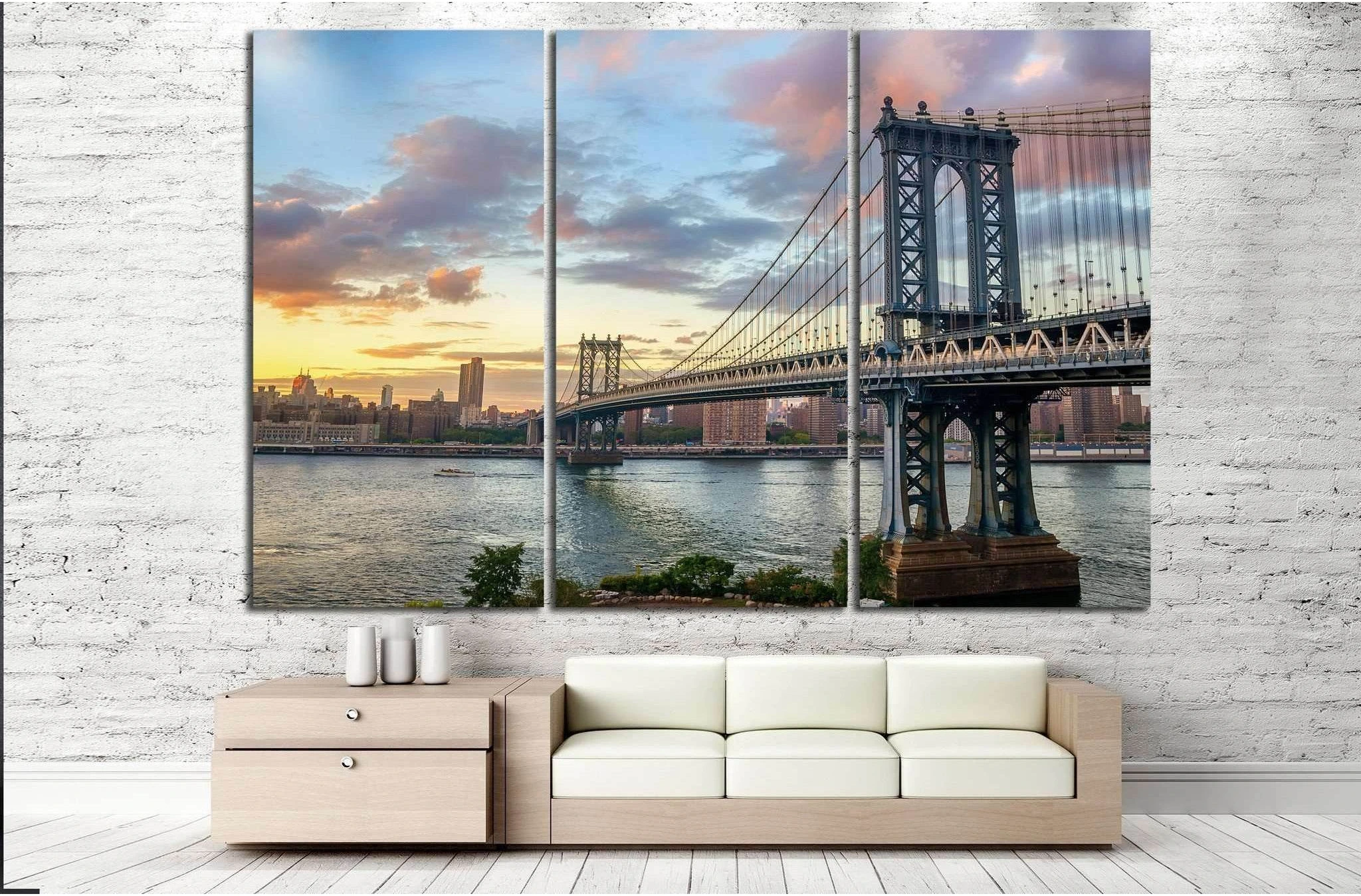 Manhattan Bridge at Sunset №866 Ready to Hang Canvas Print - Zellart Canvas Prints 0_NY_ART, ALL_Products, s-866
