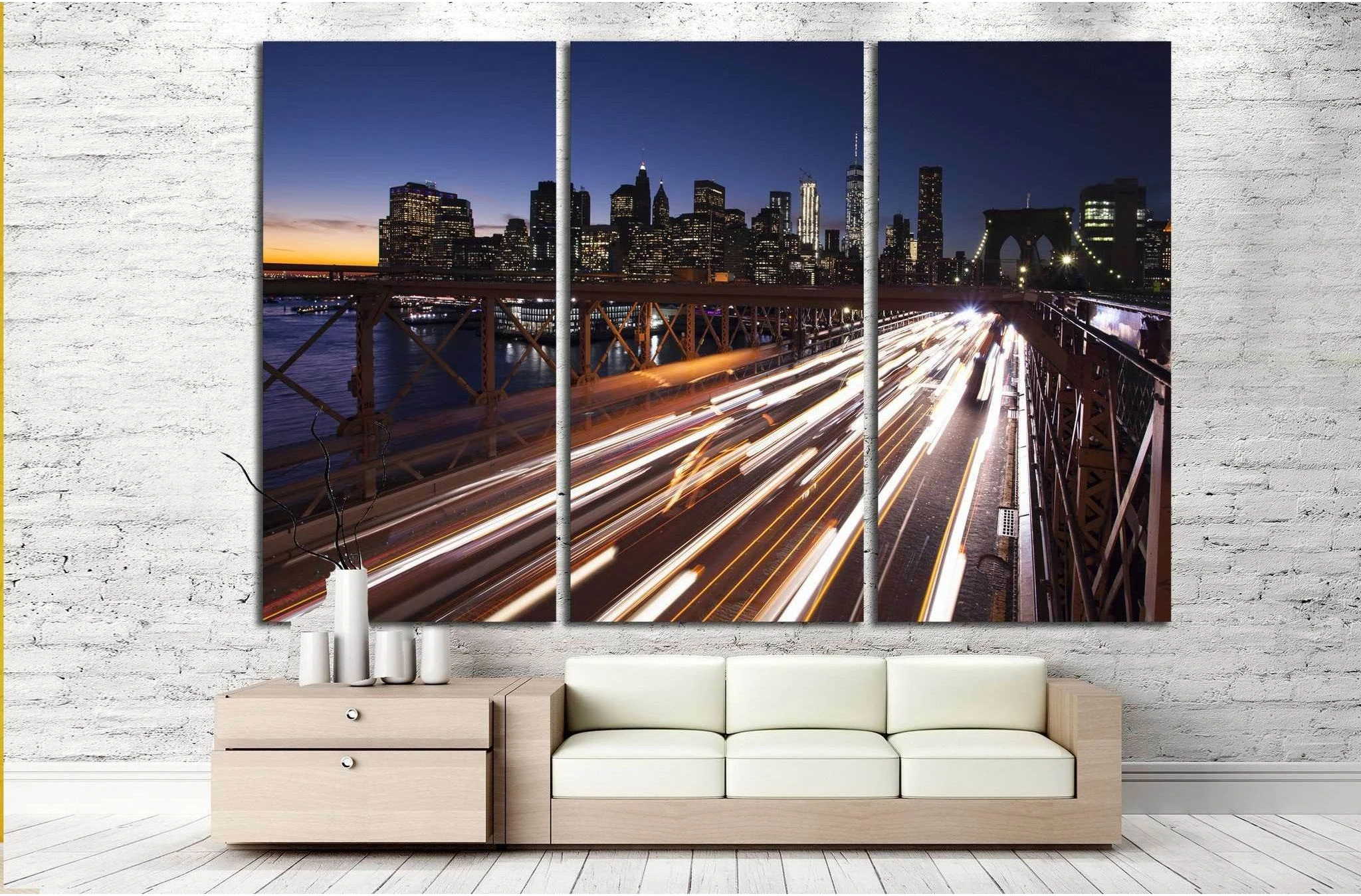 Manhattan, Brooklyn Bridge №823 Ready to Hang Canvas Print - Zellart Canvas Prints 0_NY_ART, ALL_Products, s-823