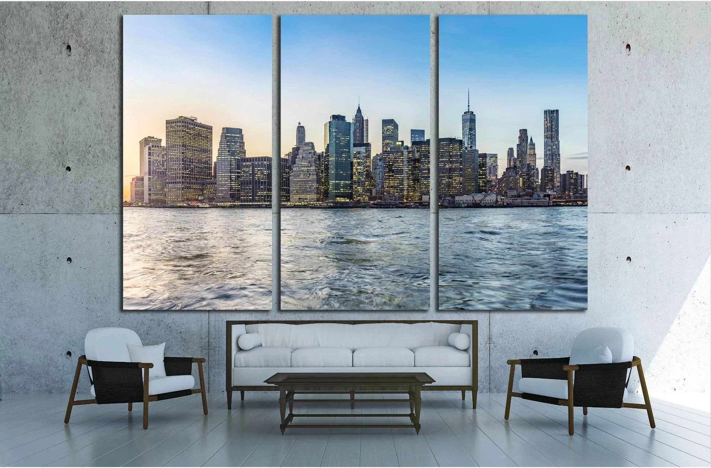 Manhattan Cityscape at sunrise №3012 Ready to Hang Canvas Print - Zellart Canvas Prints 0_NY_ART, ALL_Products, s-3012