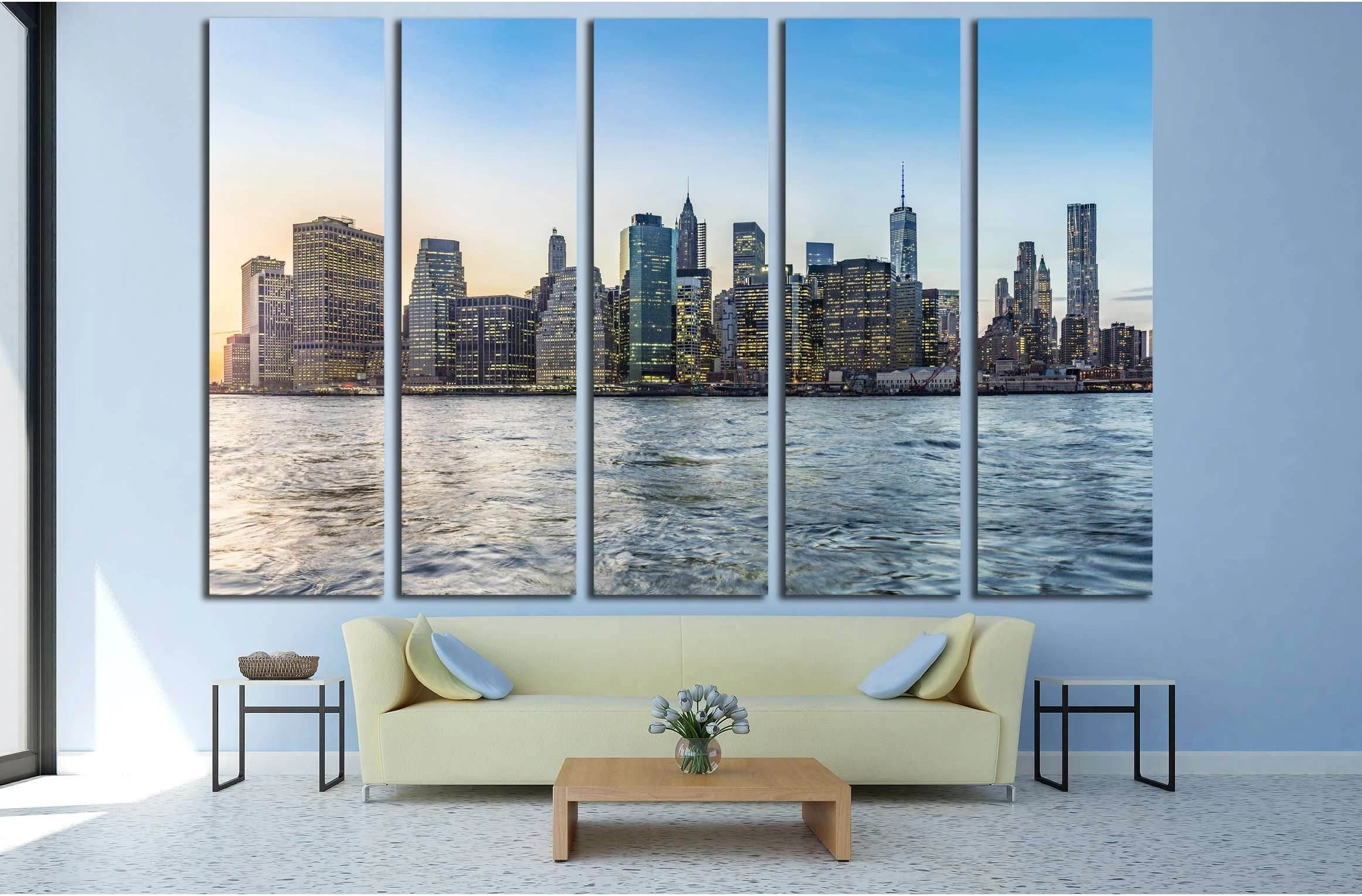 Manhattan Cityscape at sunrise №3012 Ready to Hang Canvas Print - Zellart Canvas Prints 0_NY_ART, ALL_Products, s-3012