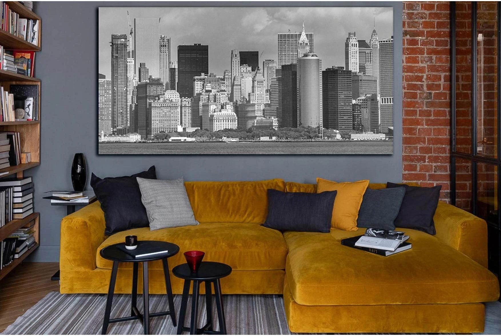 Manhattan New York №SL871 Ready to Hang Canvas Print - Zellart Canvas Prints 0_NY_ART, 0new, ALL_Products, Black & White Wall Art