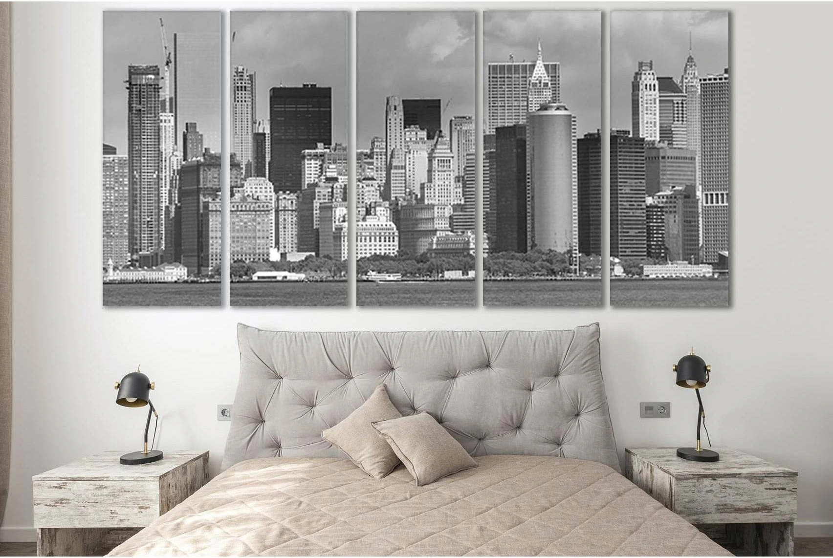 Manhattan New York №SL871 Ready to Hang Canvas Print - Zellart Canvas Prints 0_NY_ART, 0new, ALL_Products, Black & White Wall Art