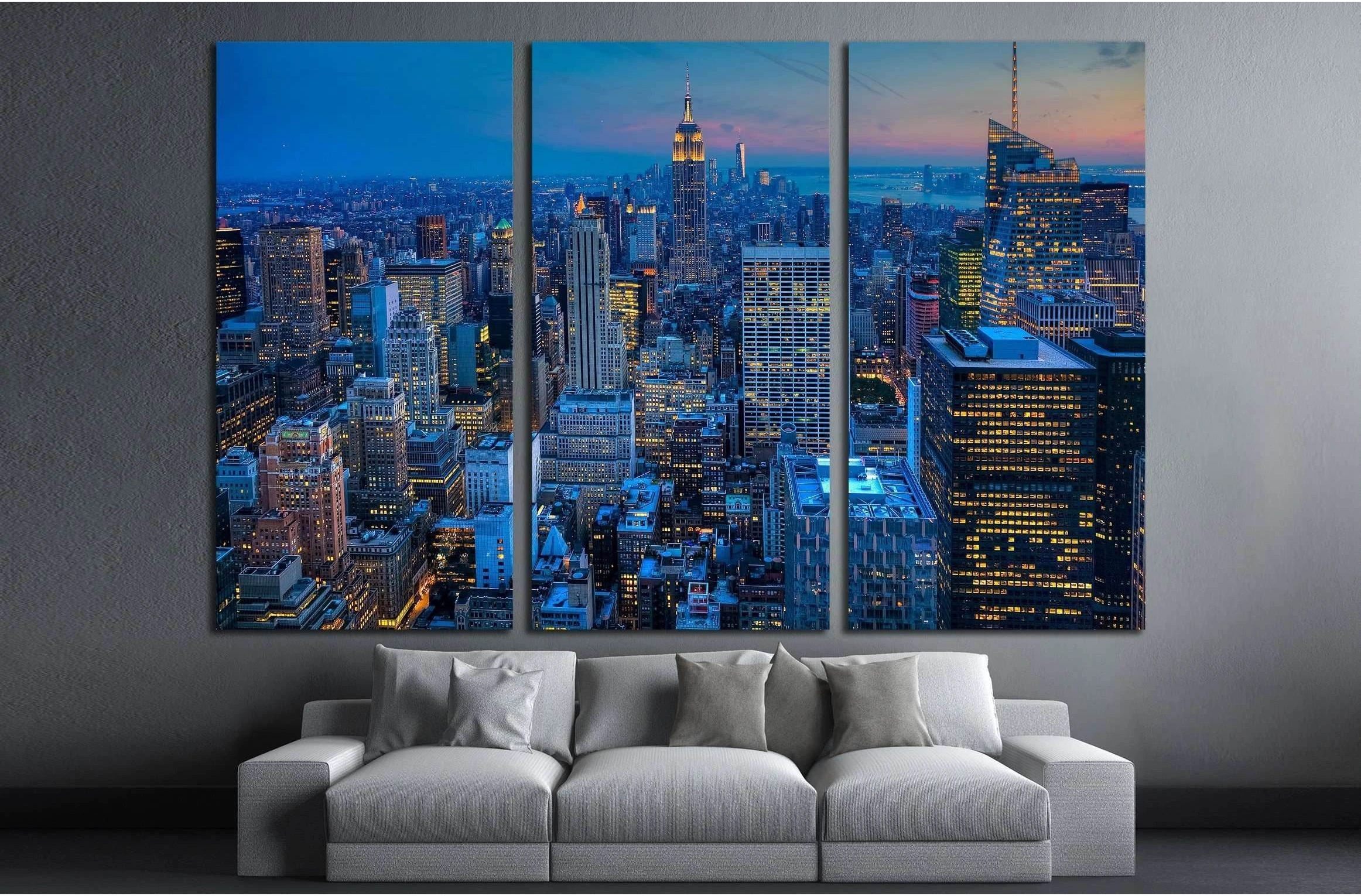 Manhattan Skyline after dark №2955 Ready to Hang Canvas Print - Zellart Canvas Prints 0_NY_ART, ALL_Products, s-2955