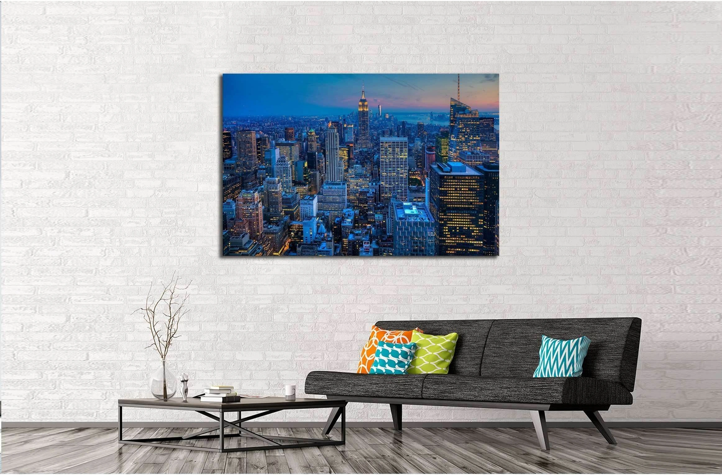 Manhattan Skyline after dark №2955 Ready to Hang Canvas Print - Zellart Canvas Prints 0_NY_ART, ALL_Products, s-2955