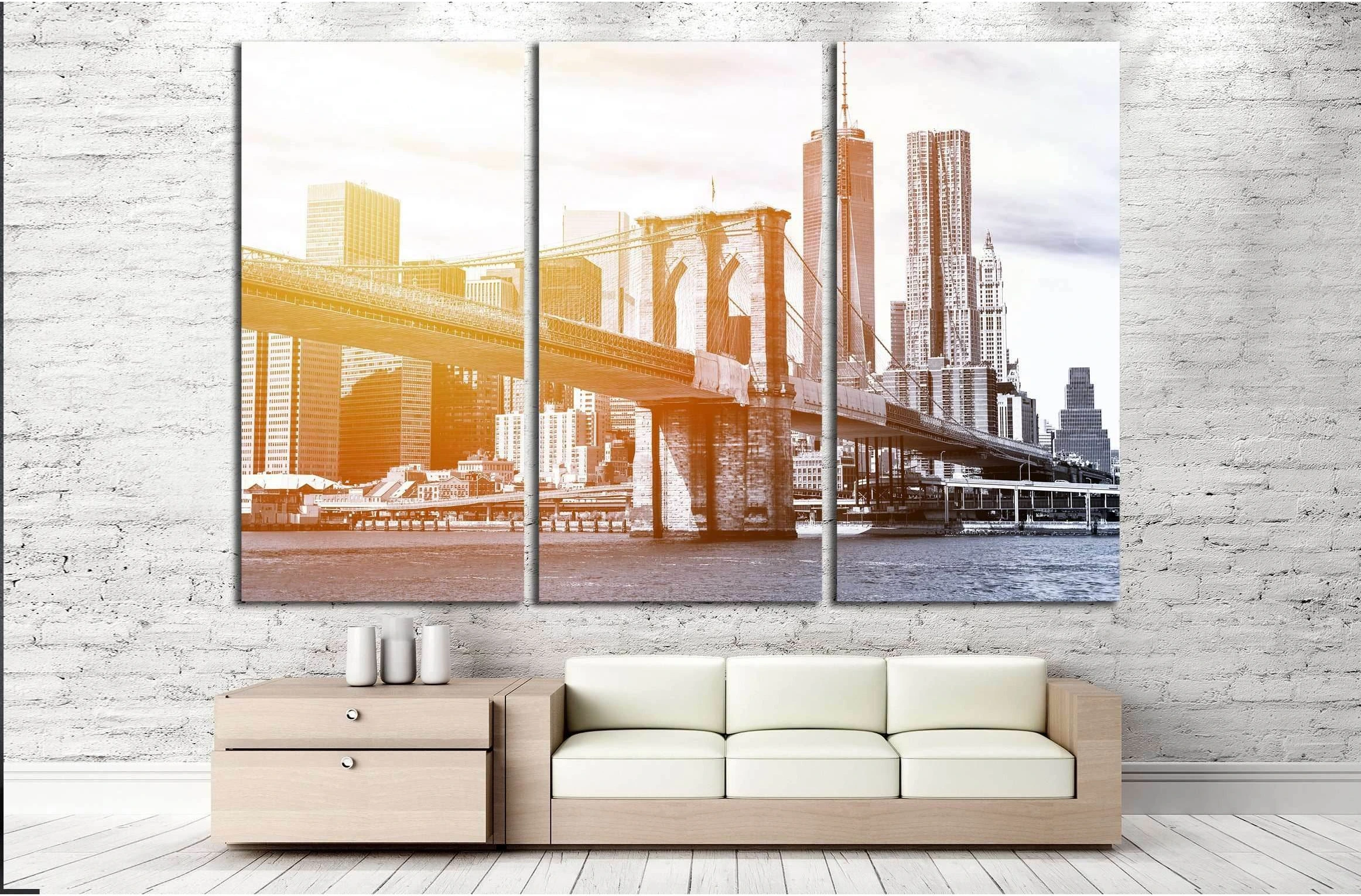 Manhattan skyline and Brooklyn Bridge seen from Brooklyn Bridge Park in Brooklyn №2743 Ready to Hang Canvas Print - Zellart Canvas Prints 0_NY_ART, ALL_Products, s-2743