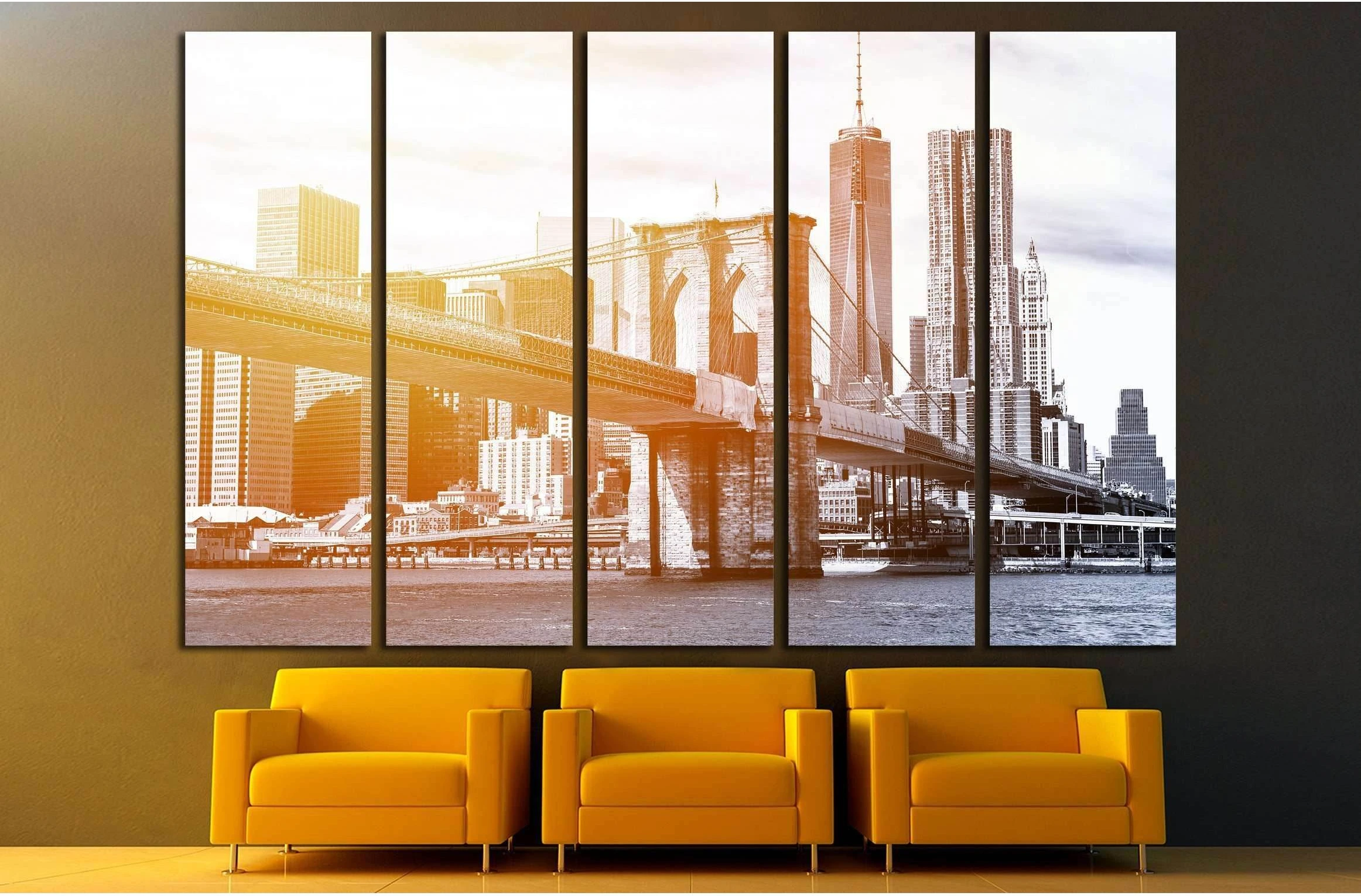 Manhattan skyline and Brooklyn Bridge seen from Brooklyn Bridge Park in Brooklyn №2743 Ready to Hang Canvas Print - Zellart Canvas Prints 0_NY_ART, ALL_Products, s-2743