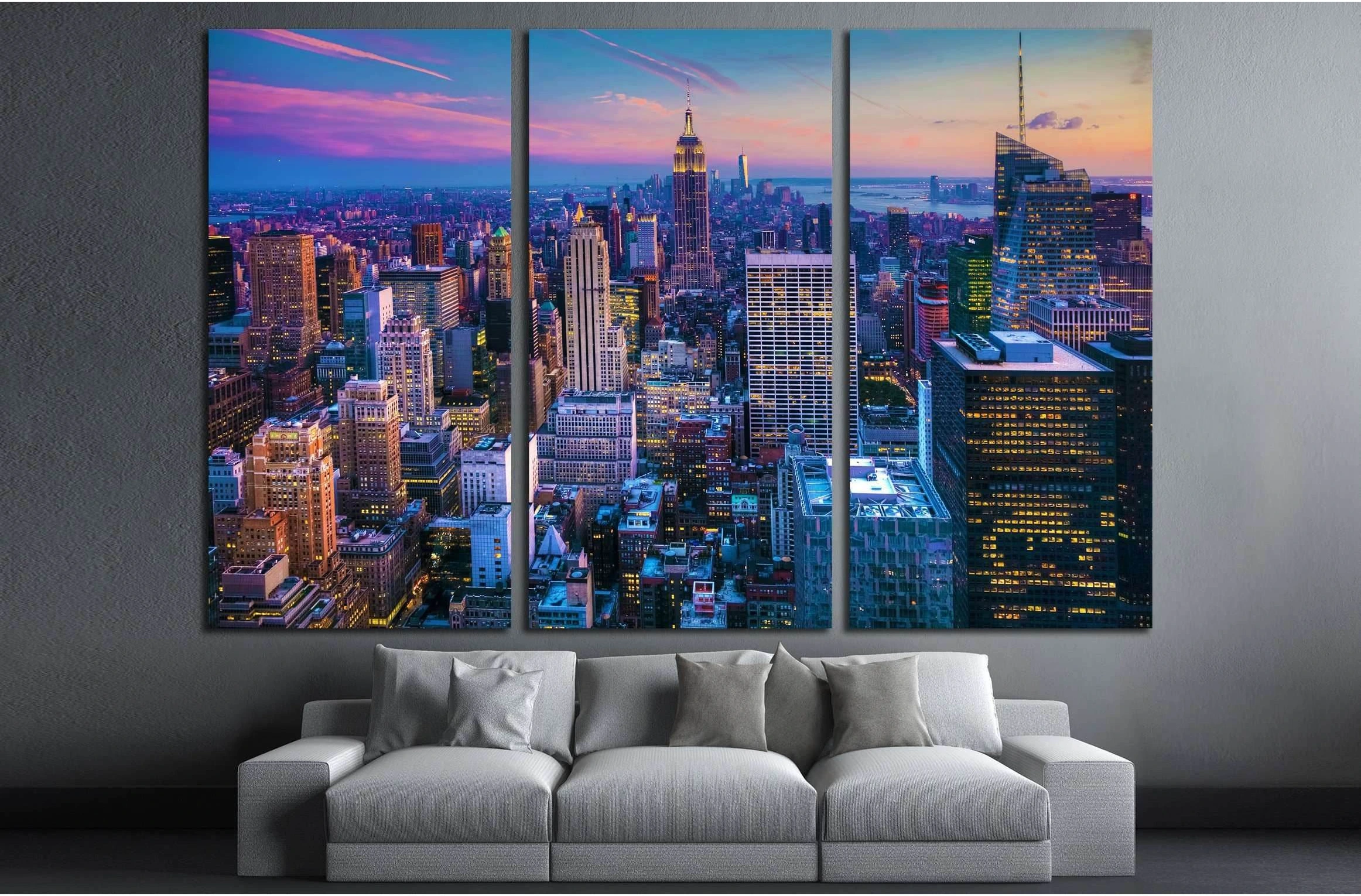 Manhattan Skyline at Dusk №3006 Ready to Hang Canvas Print - Zellart Canvas Prints 0_NY_ART, ALL_Products, s-3006