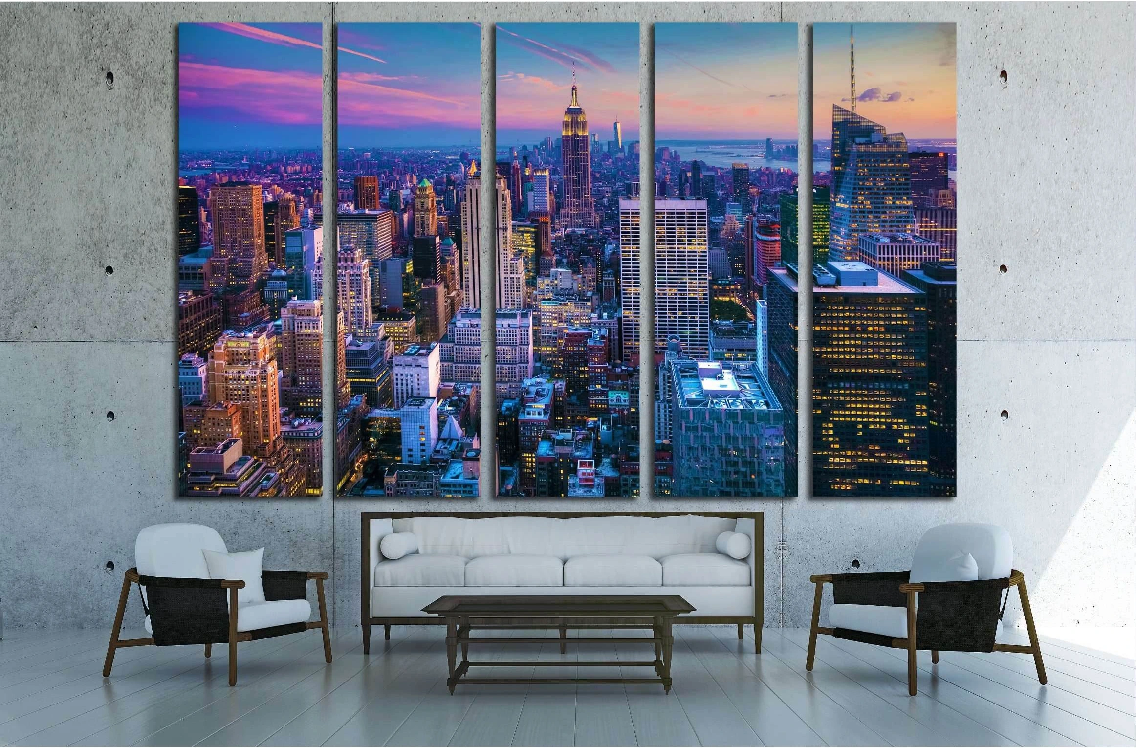 Manhattan Skyline at Dusk №3006 Ready to Hang Canvas Print - Zellart Canvas Prints 0_NY_ART, ALL_Products, s-3006