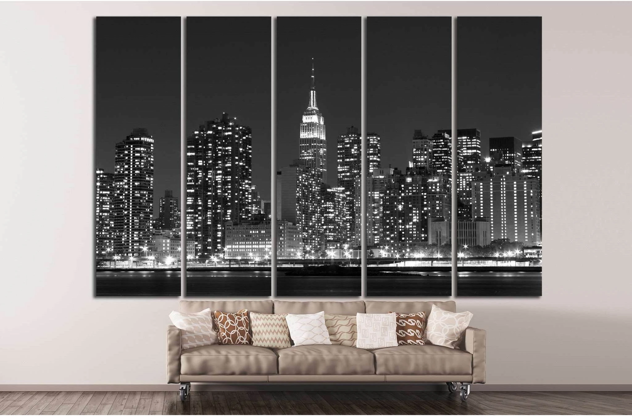 Manhattan skyline at Night №777 Ready to Hang Canvas Print - Zellart Canvas Prints 0_NY_ART, ALL_Products, s-777