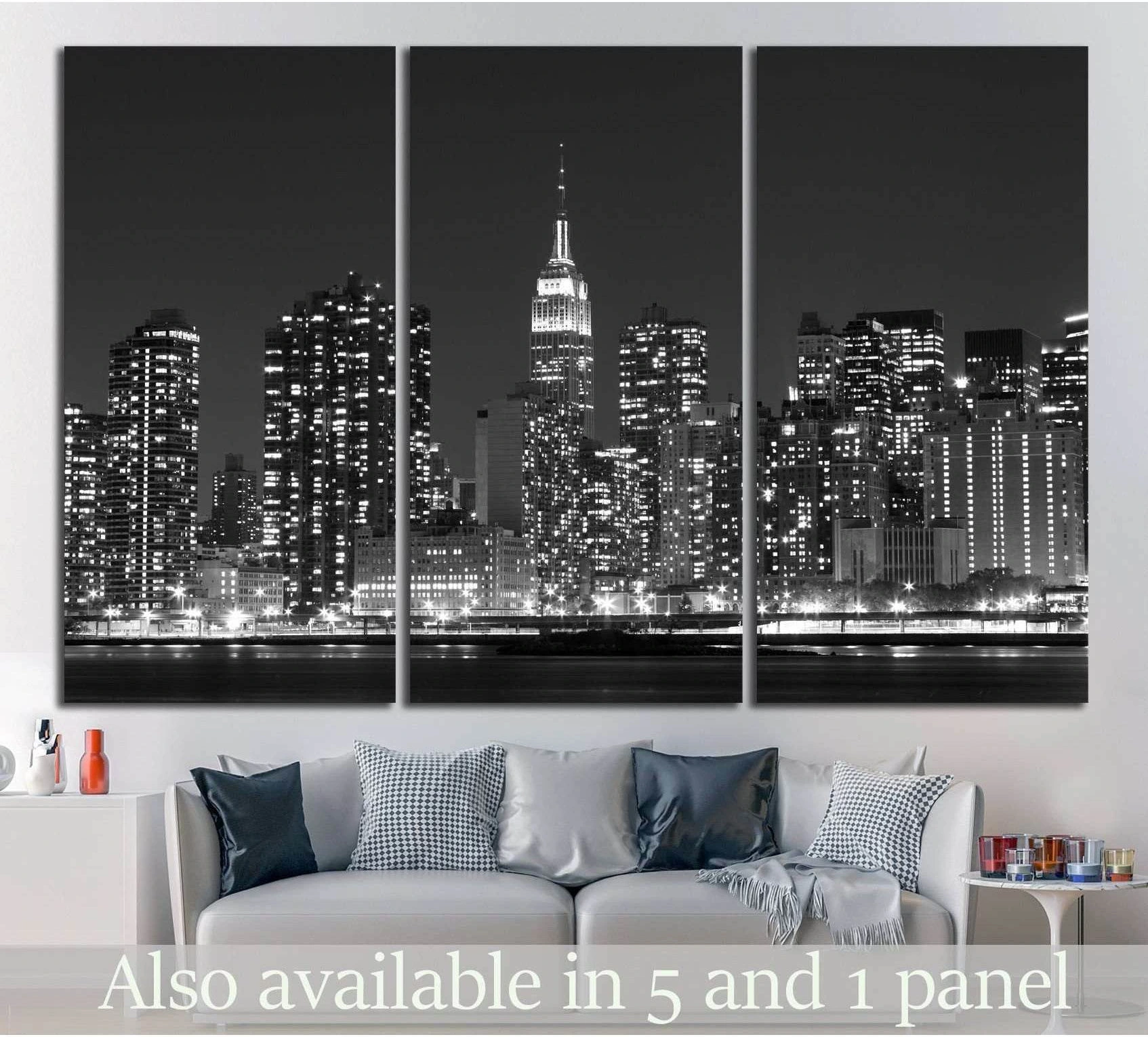 Manhattan skyline at Night №777 Ready to Hang Canvas Print - Zellart Canvas Prints 0_NY_ART, ALL_Products, s-777