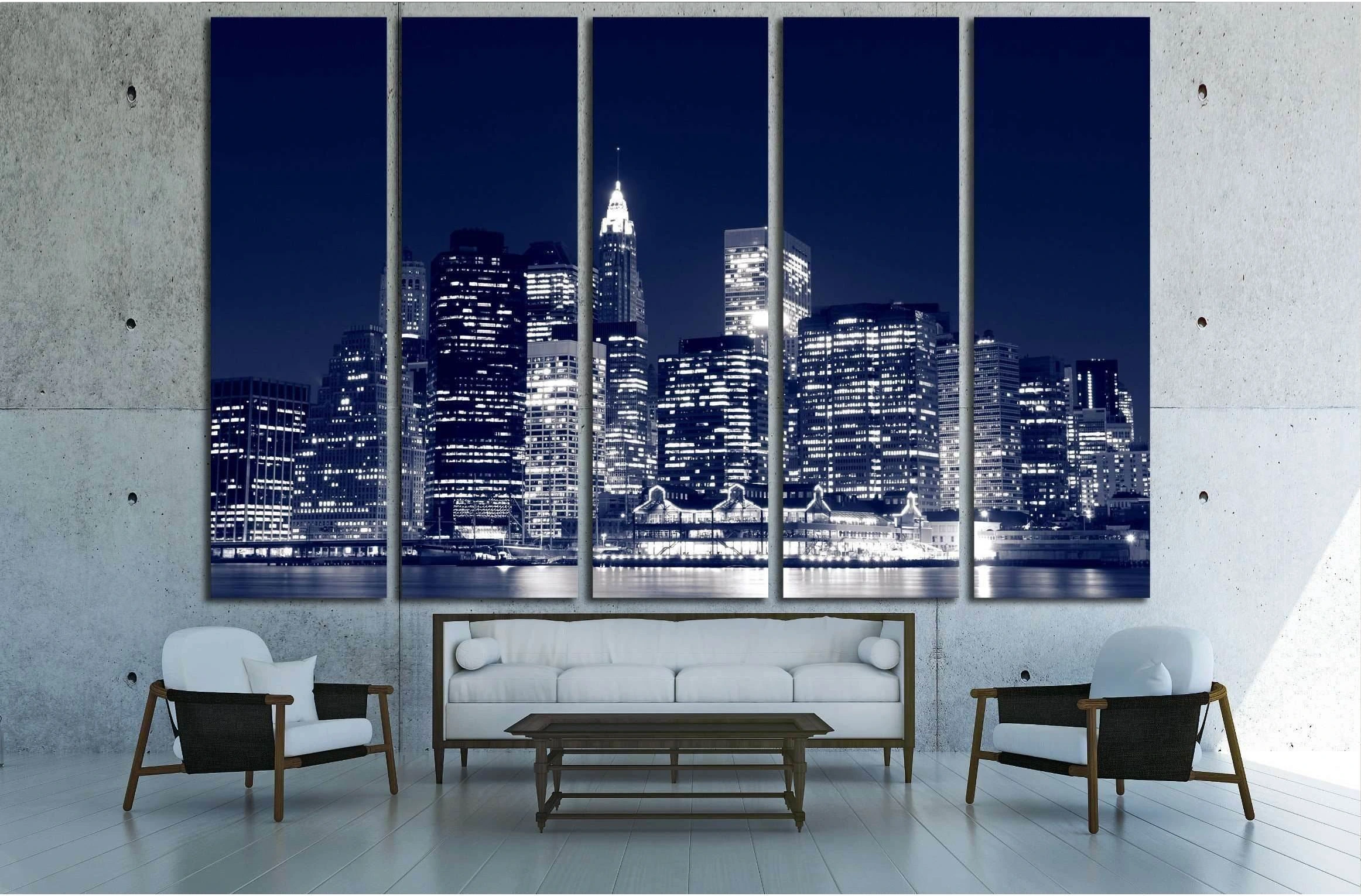Manhattan Skyline At Night, New York City №2228 Ready to Hang Canvas Print - Zellart Canvas Prints 0_NY_ART, ALL_Products, s-2228
