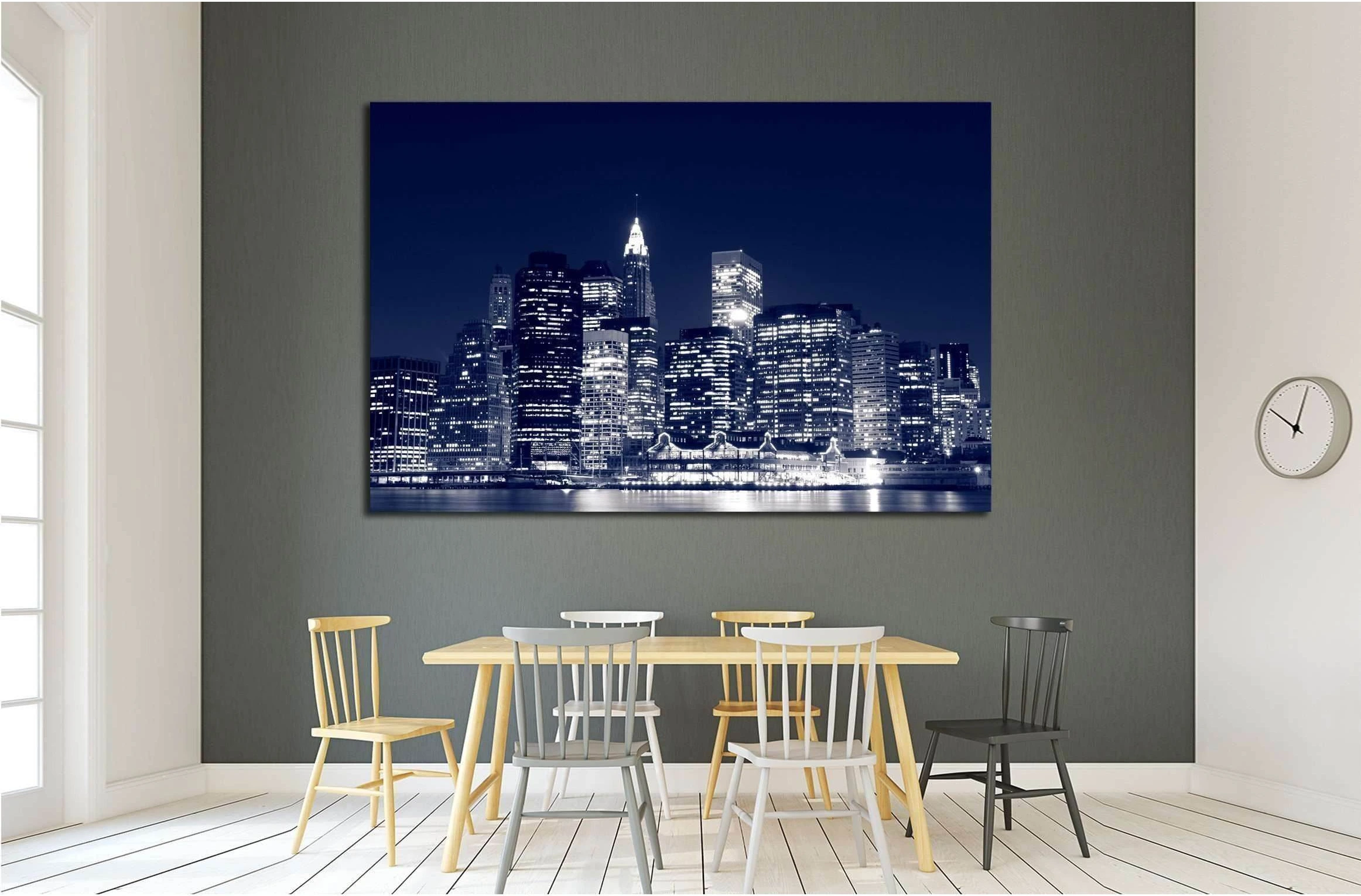 Manhattan Skyline At Night, New York City №2228 Ready to Hang Canvas Print - Zellart Canvas Prints 0_NY_ART, ALL_Products, s-2228