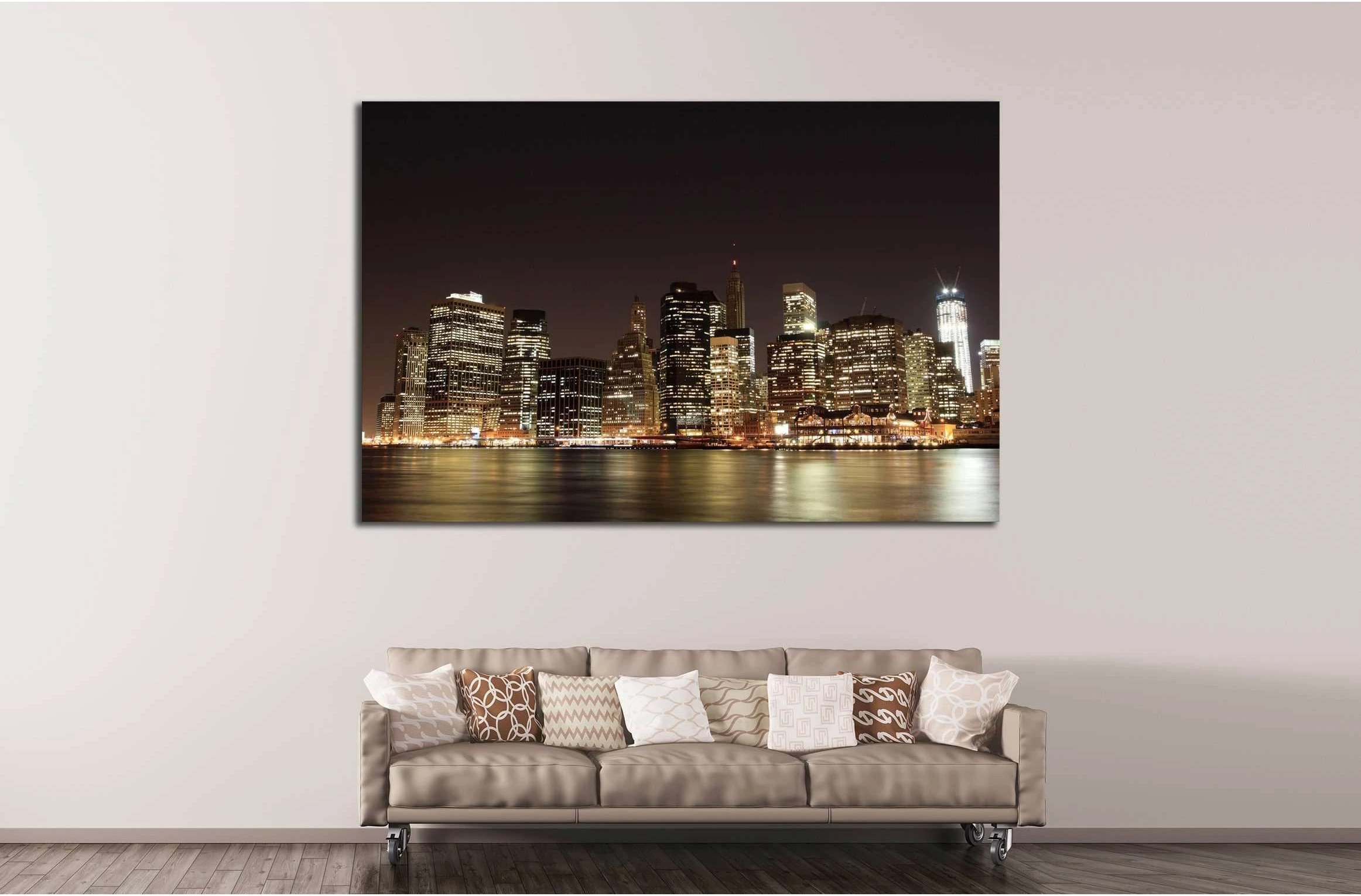Manhattan Skyline At Night, New York City №2602 Ready to Hang Canvas Print - Zellart Canvas Prints 0_NY_ART, ALL_Products, s-2602