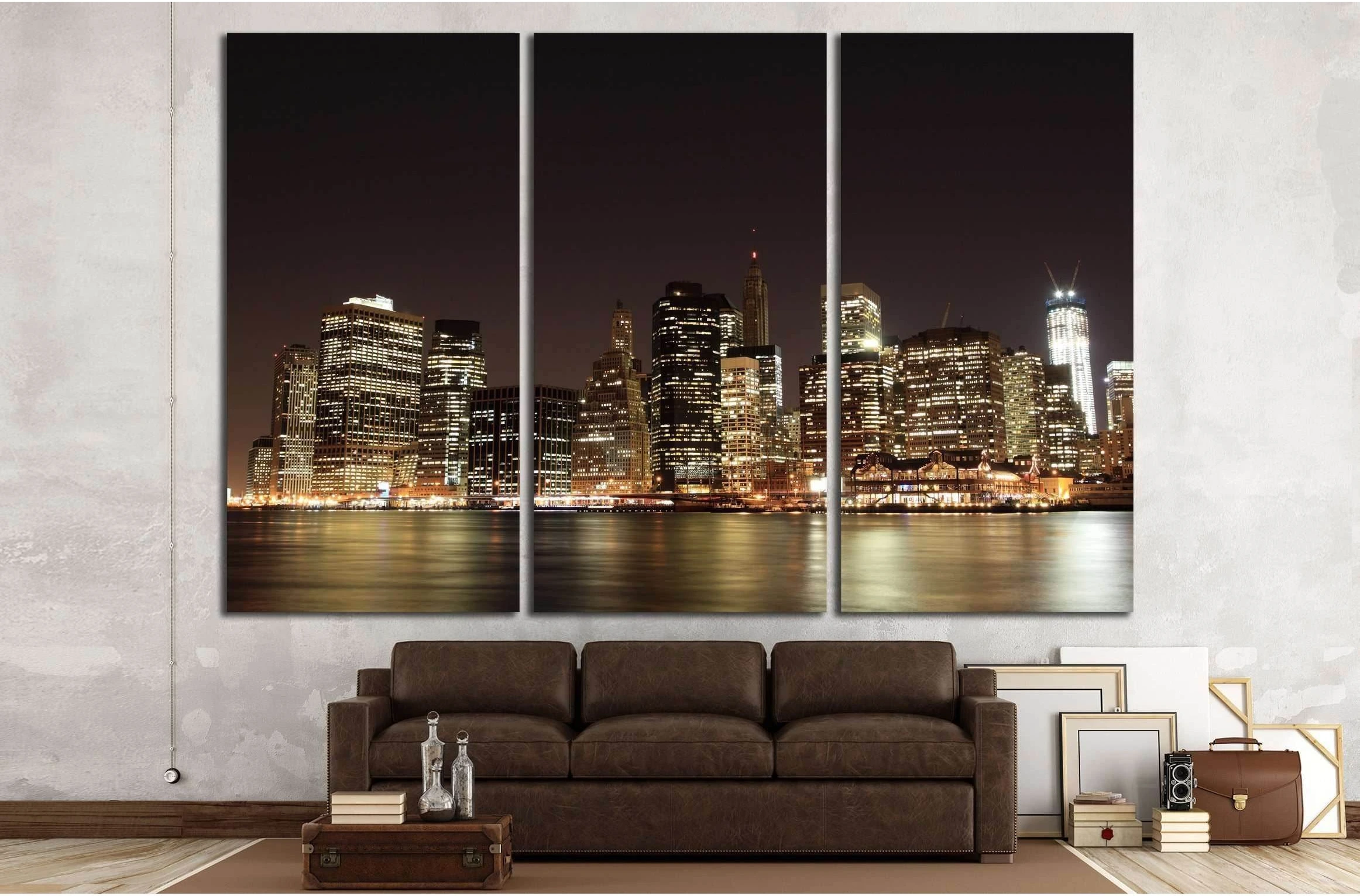 Manhattan Skyline At Night, New York City №2602 Ready to Hang Canvas Print - Zellart Canvas Prints 0_NY_ART, ALL_Products, s-2602