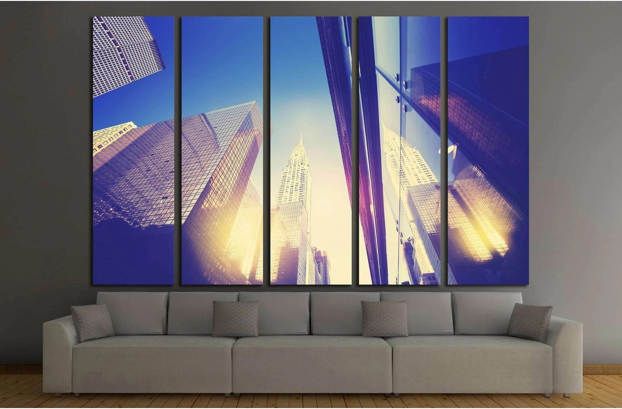 Manhattan skyscrapers at sunset reflected in windows, NYC, USA №1783 Ready to Hang Canvas Print - Zellart Canvas Prints 0_NY_ART, ALL_Products, s-1783