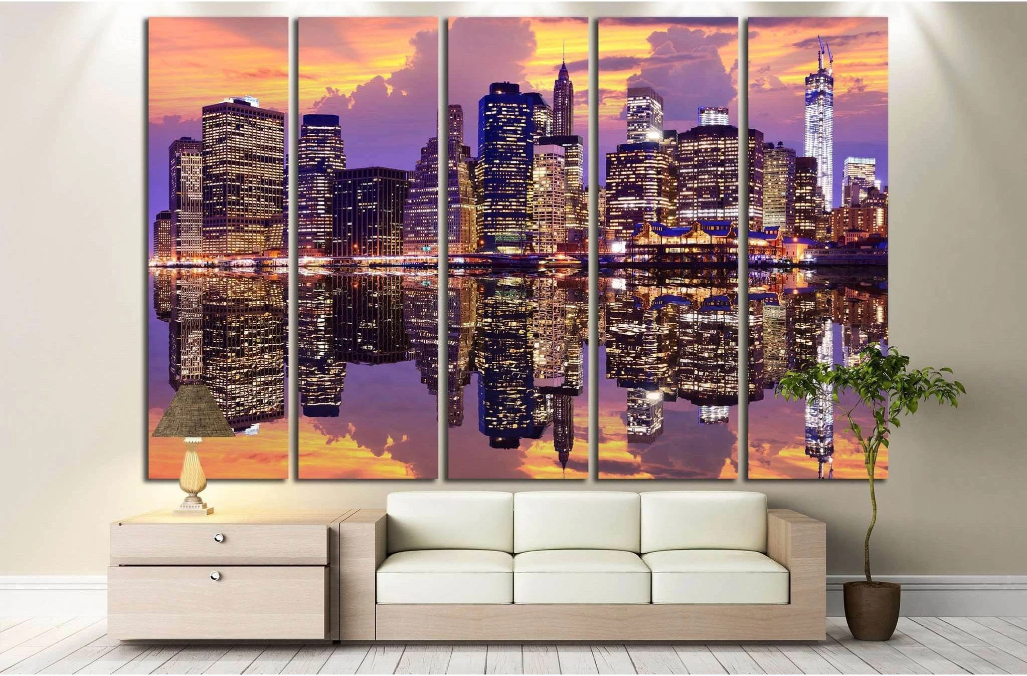 Manhattan with dramatic skyline №853 Ready to Hang Canvas Print - Zellart Canvas Prints 0_NY_ART, ALL_Products, s-853