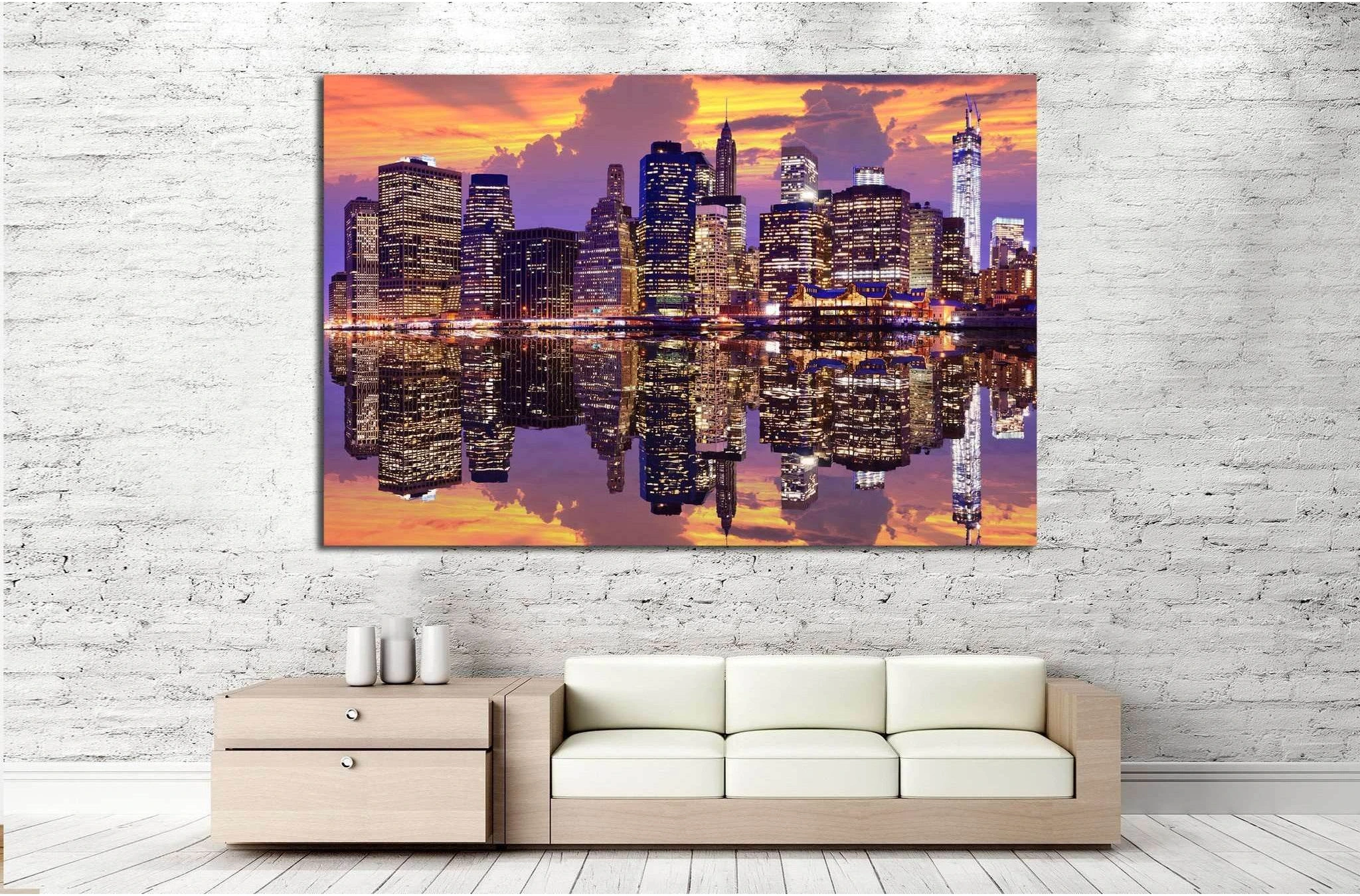 Manhattan with dramatic skyline №853 Ready to Hang Canvas Print - Zellart Canvas Prints 0_NY_ART, ALL_Products, s-853