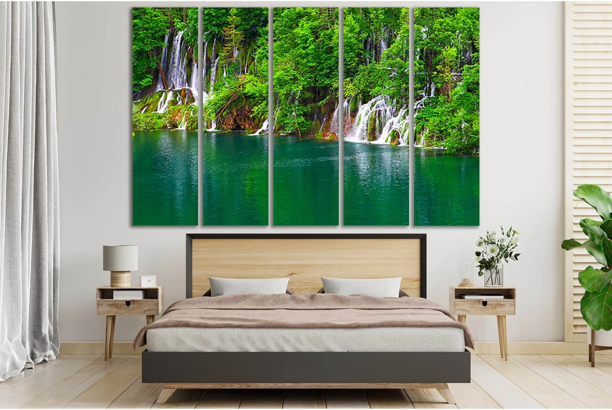 Many Waterfalls Lake And Trees №SL1063 Ready to Hang Canvas Print - Zellart Canvas Prints 0new, ALL_Products, Trees Wall Art, Waterfall