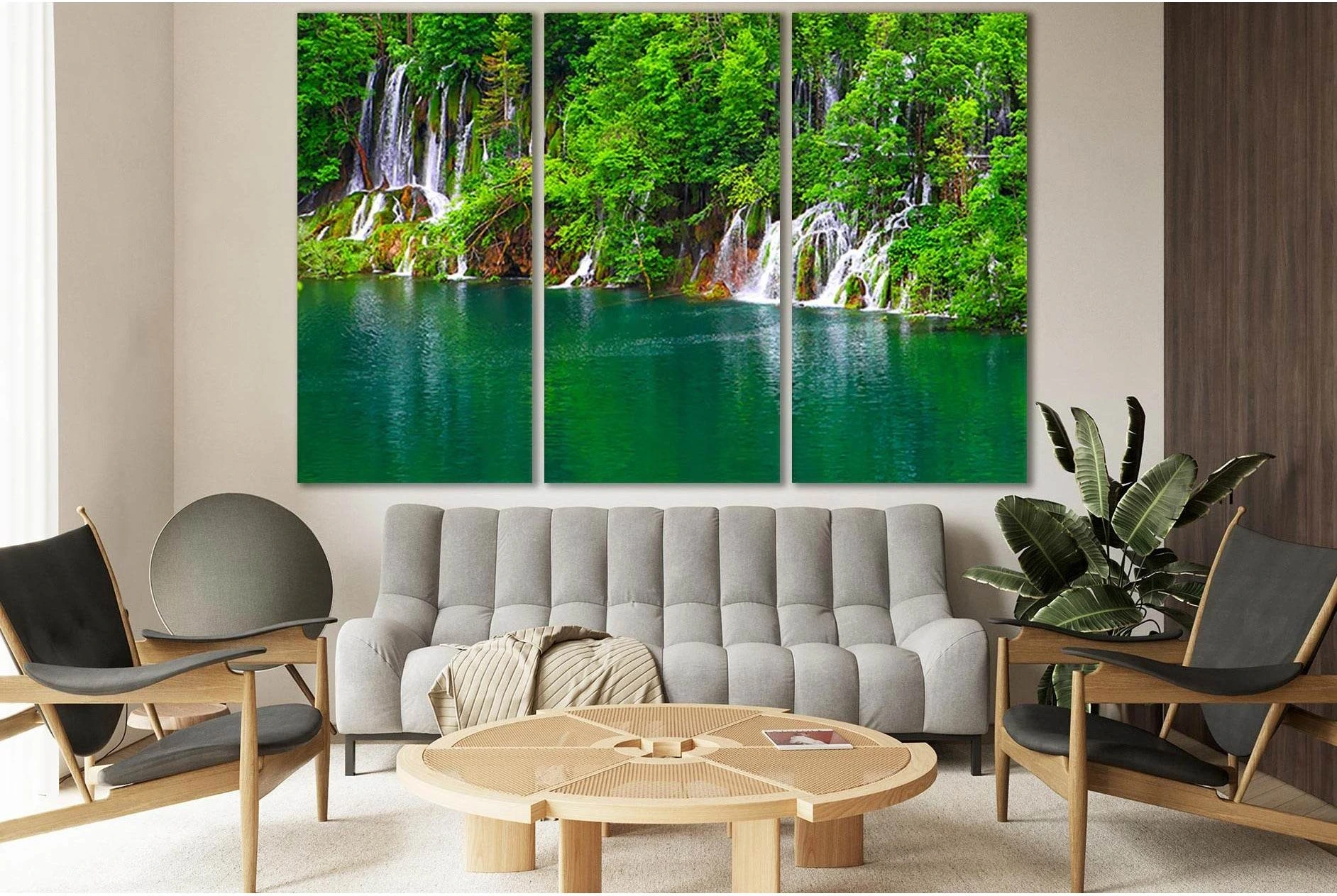 Many Waterfalls Lake And Trees №SL1063 Ready to Hang Canvas Print - Zellart Canvas Prints 0new, ALL_Products, Trees Wall Art, Waterfall