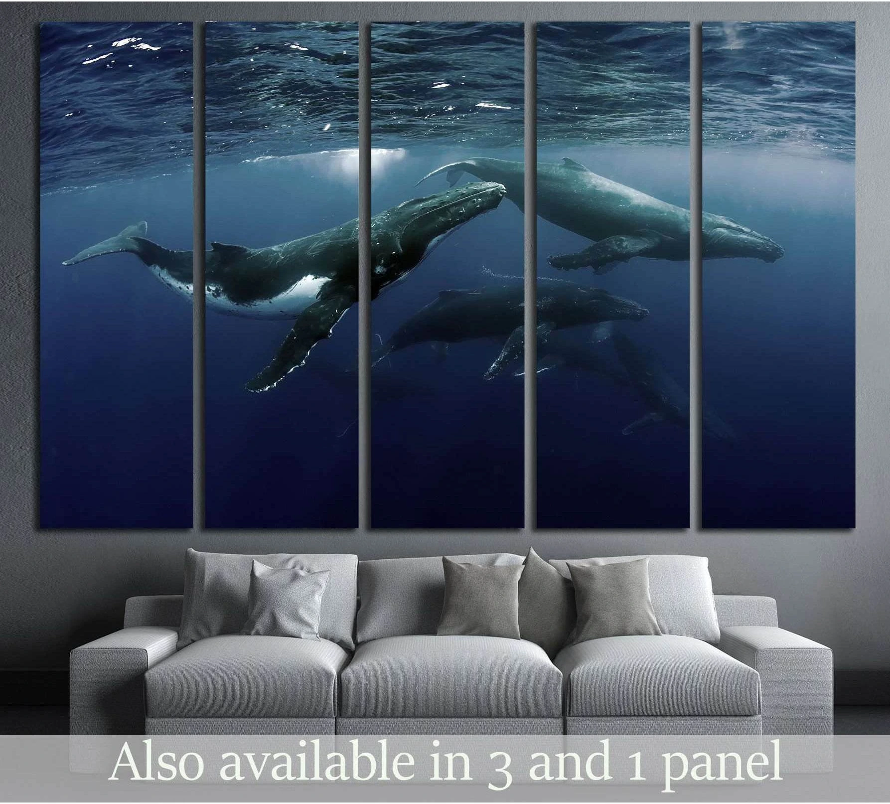 Many Whales showing blue ocean wall art with water and coastal depth.
