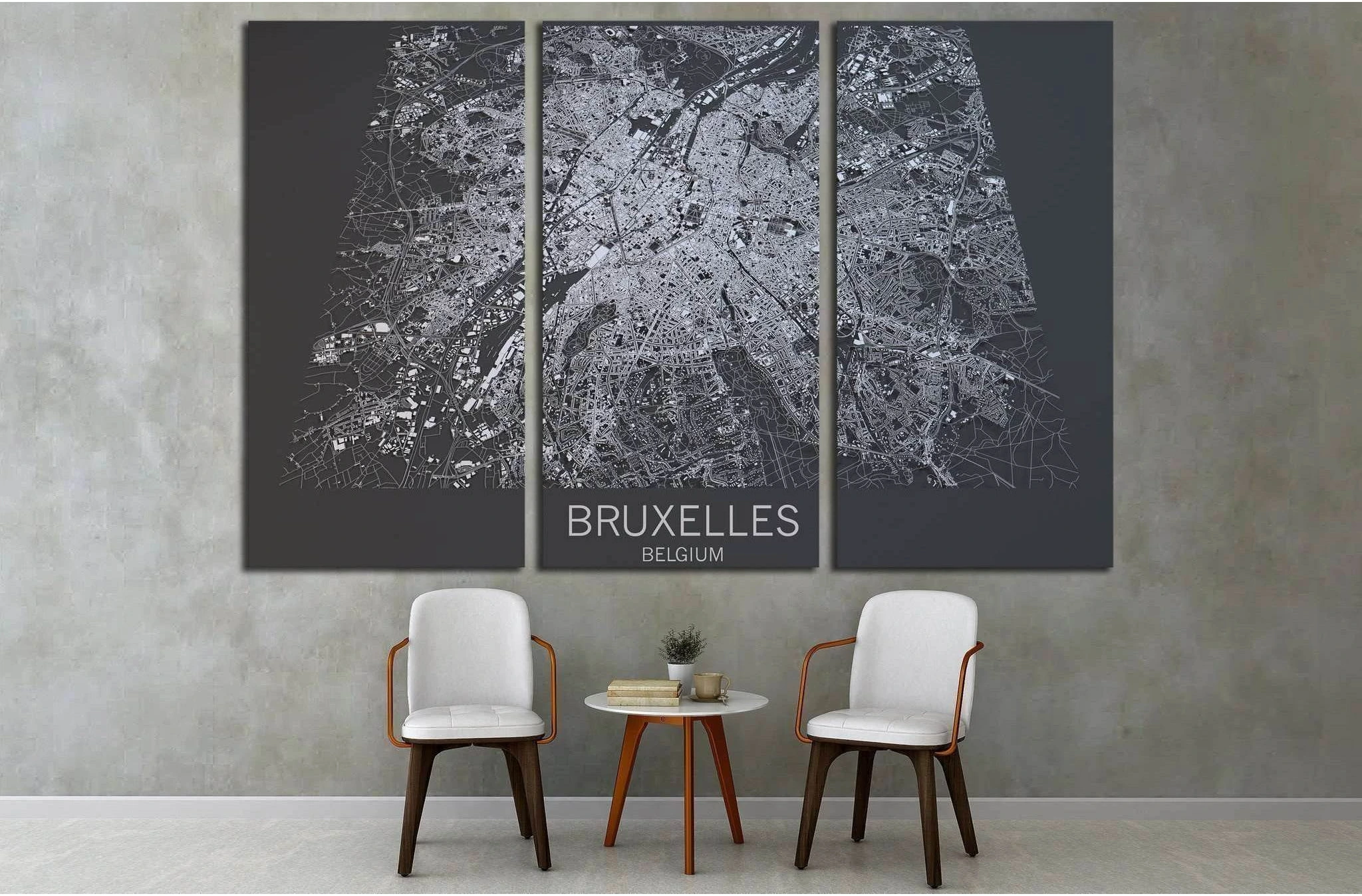 Map of Bruxelles, satellite view, city, Belgium №1823 Ready to Hang Canvas Print - Zellart Canvas Prints ALL_Products, s-1823