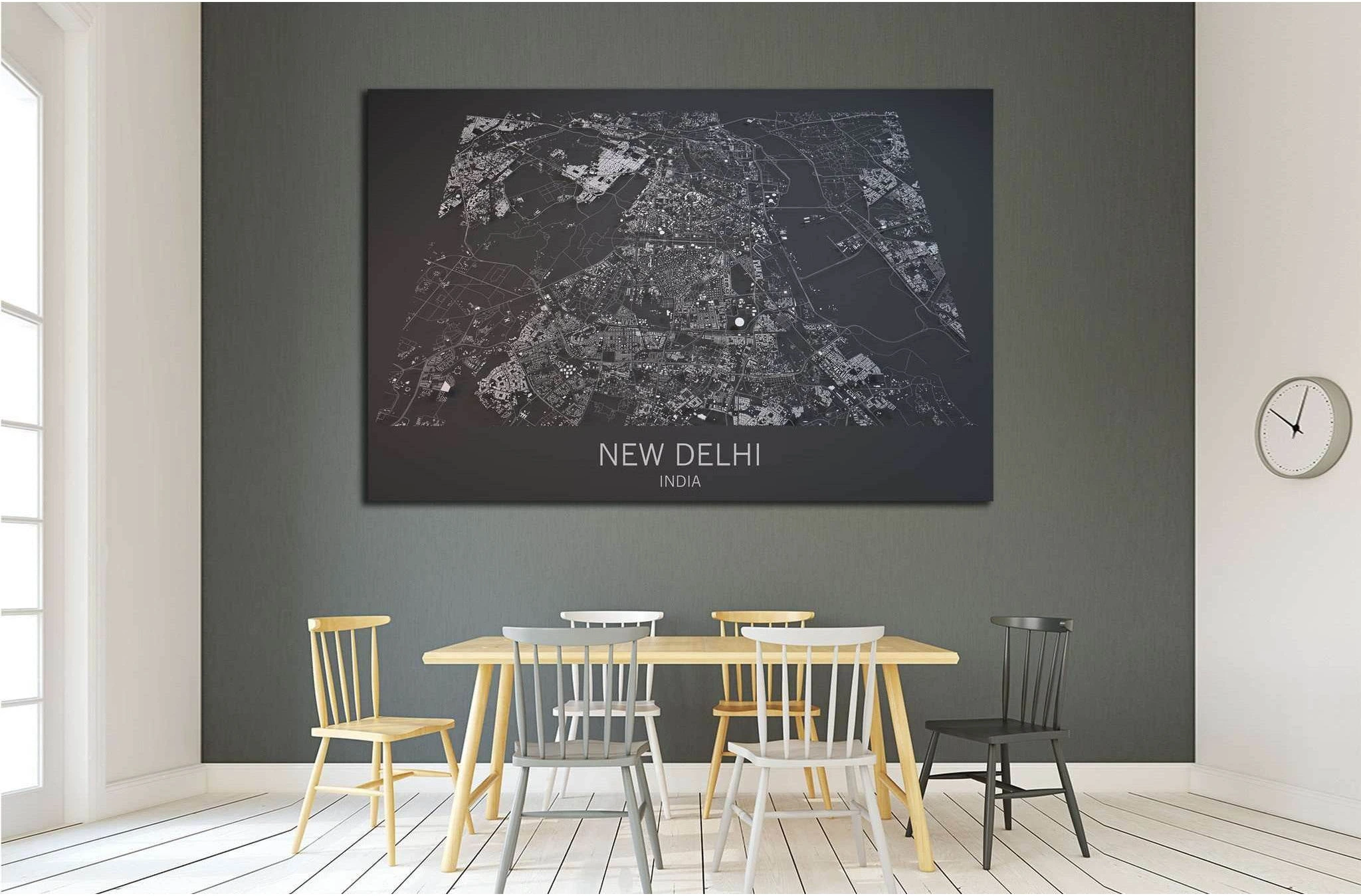 Map of New Delhi, India, satellite view №1824 Ready to Hang Canvas Print - Zellart Canvas Prints ALL_Products, s-1824
