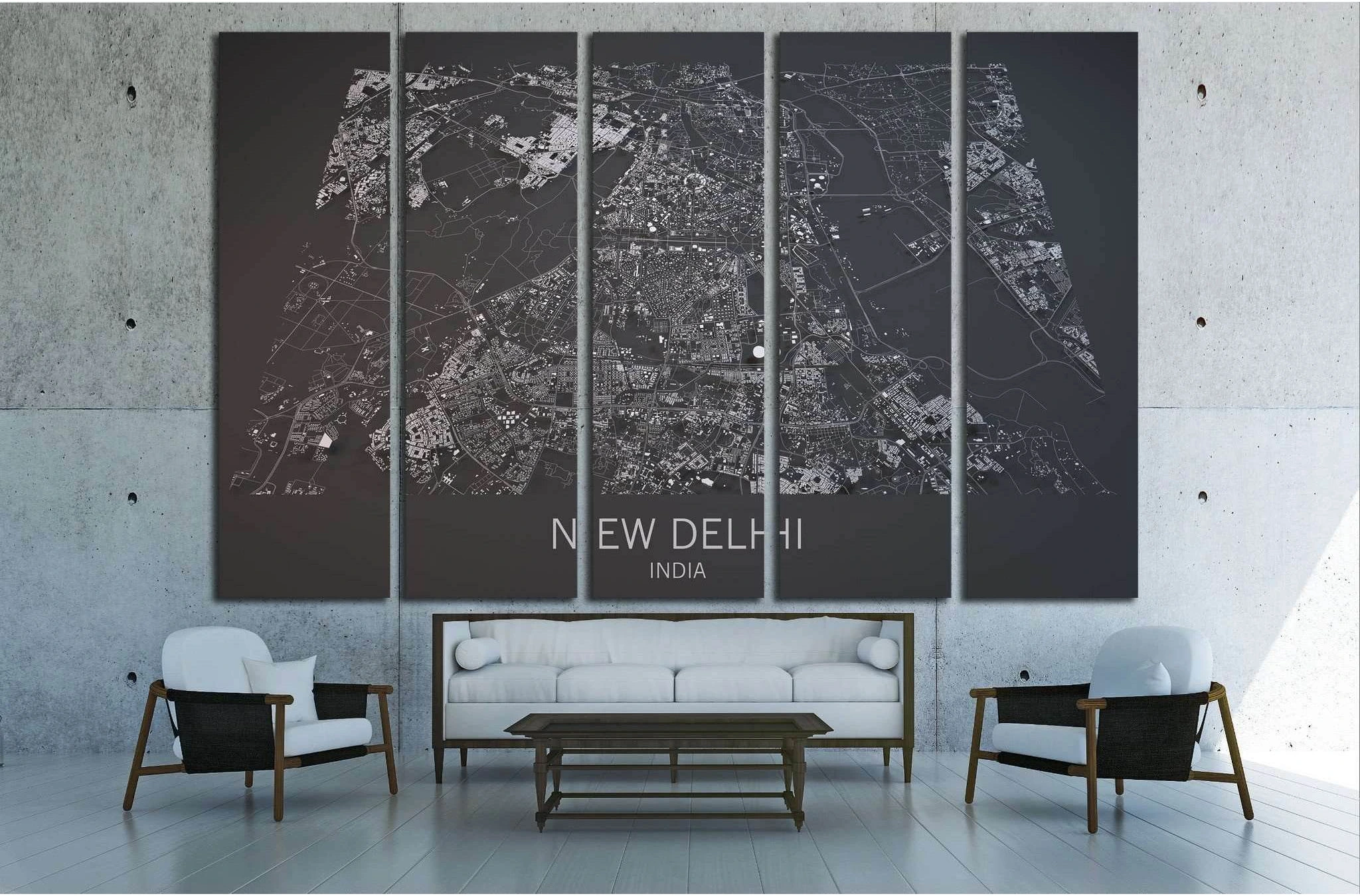 Map of New Delhi, India, satellite view №1824 Ready to Hang Canvas Print - Zellart Canvas Prints ALL_Products, s-1824