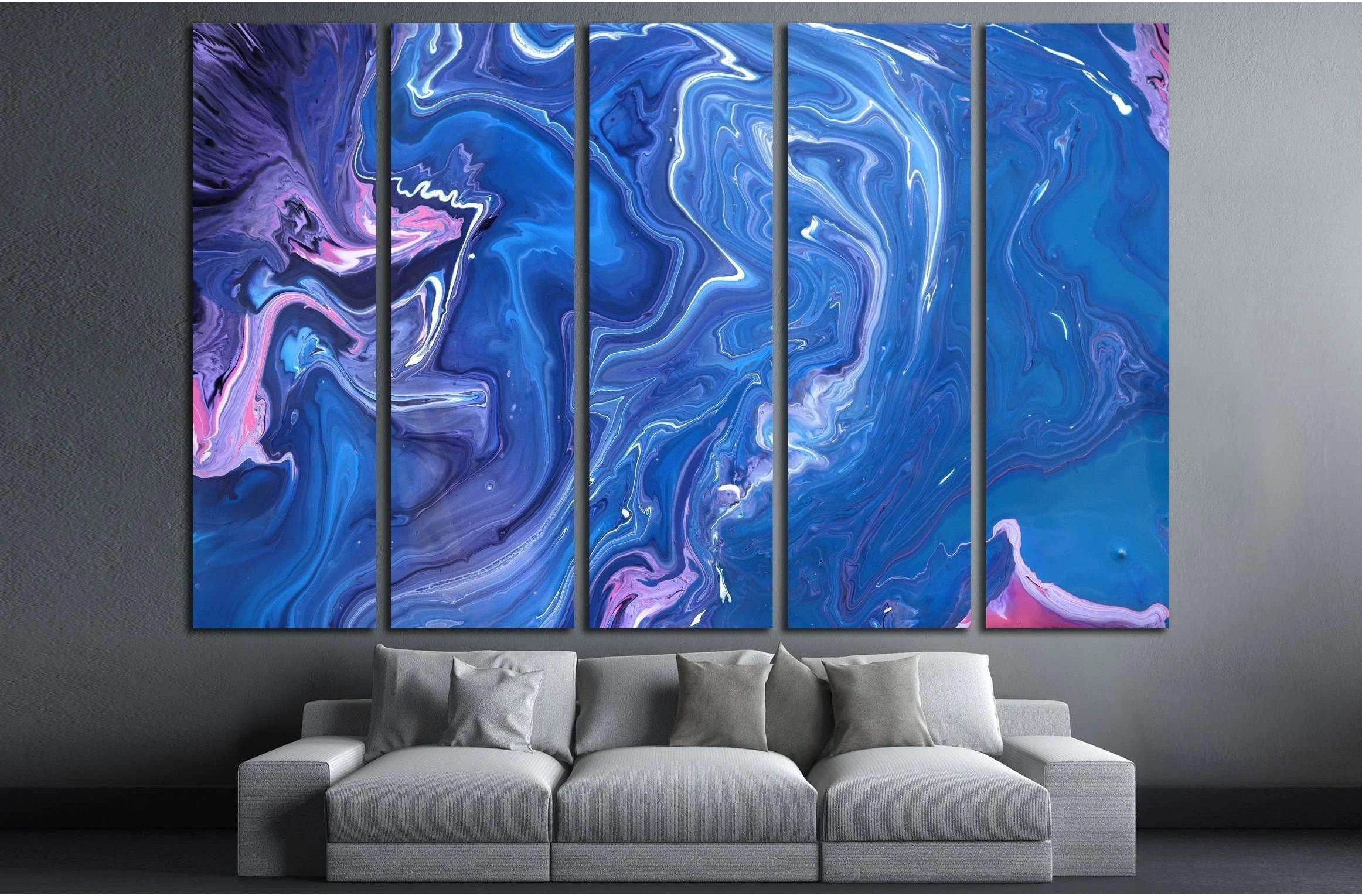 Marble texture. Blue and pink painted waves. Modern artistic design. №2562 Ready to Hang Canvas Print - Zellart Canvas Prints ALL_Products, s-2562