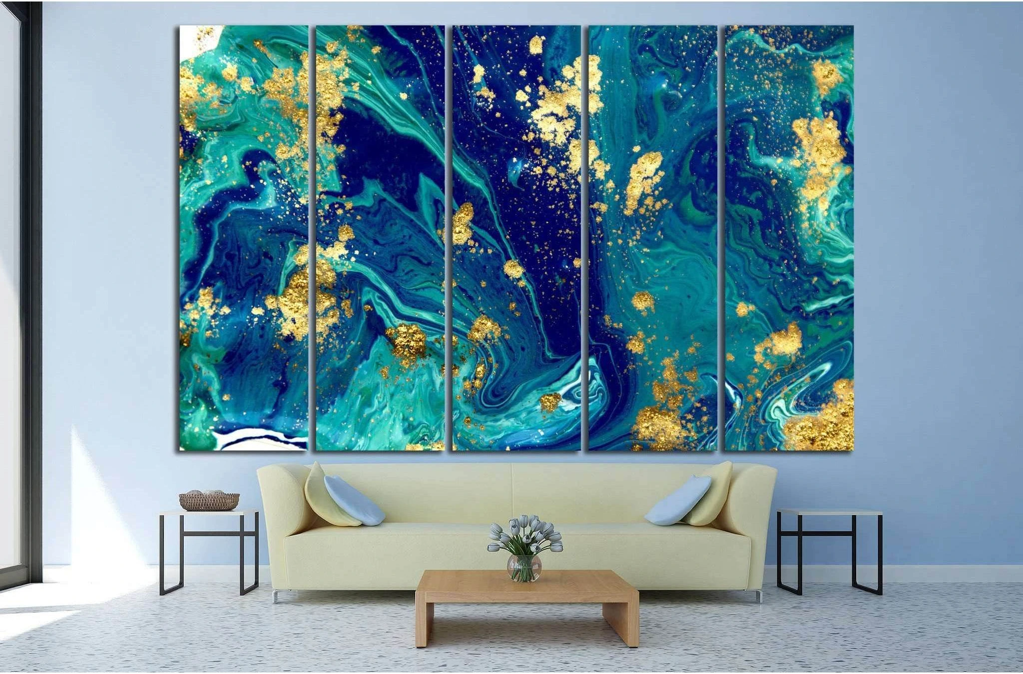 Marbled blue abstract №1060 Ready to Hang Canvas Print - Zellart Canvas Prints ALL_Products, s-1060